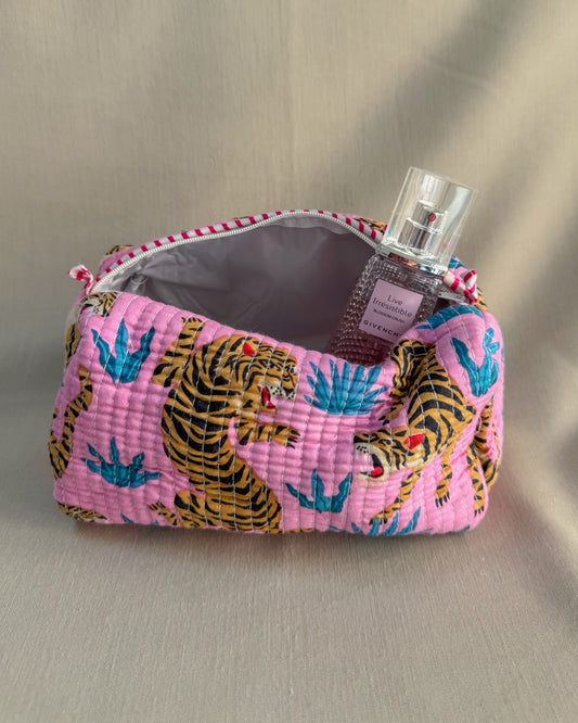 Hot Pink tiger l Handmade Quilted Cotton Bag