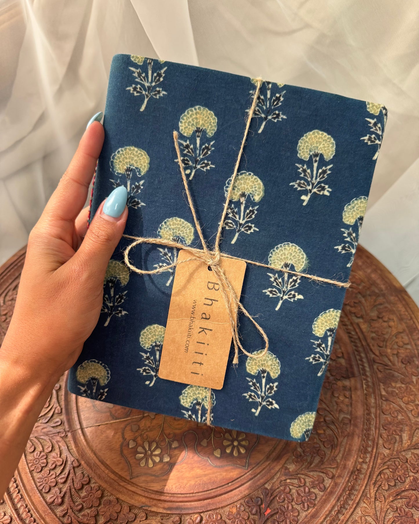 Big handmade block print notebook | Night blue and green