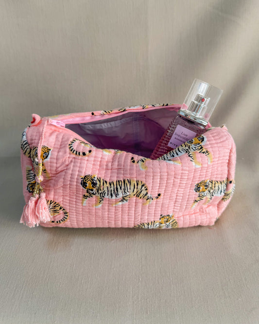 Pink tiger l Handmade Quilted Cotton Bag