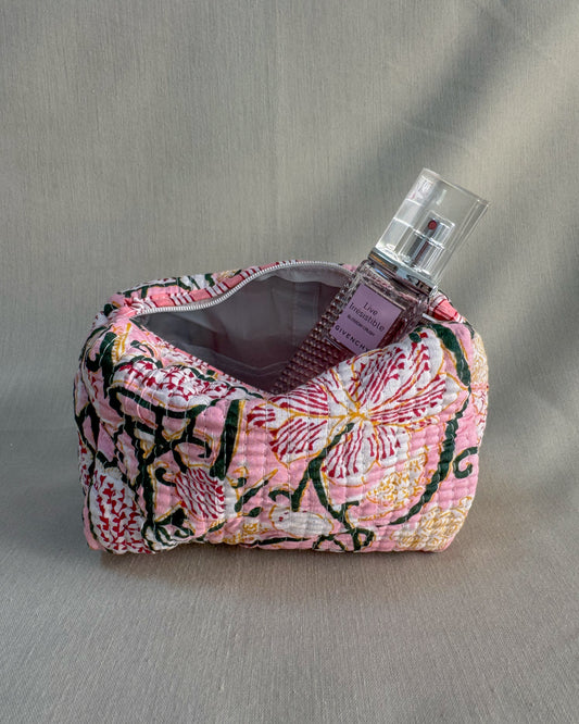 Pink flower l Handmade Quilted Cotton Bag