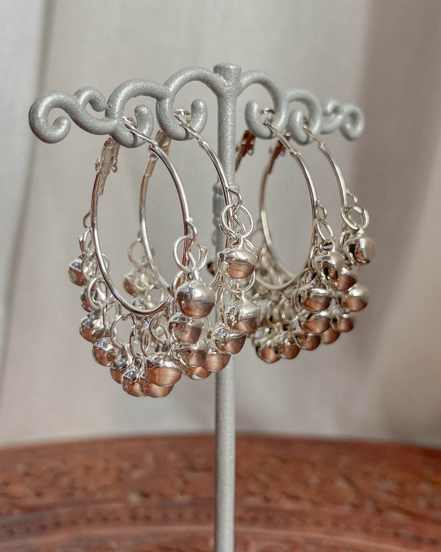 Boho silver hoops with bells - Small