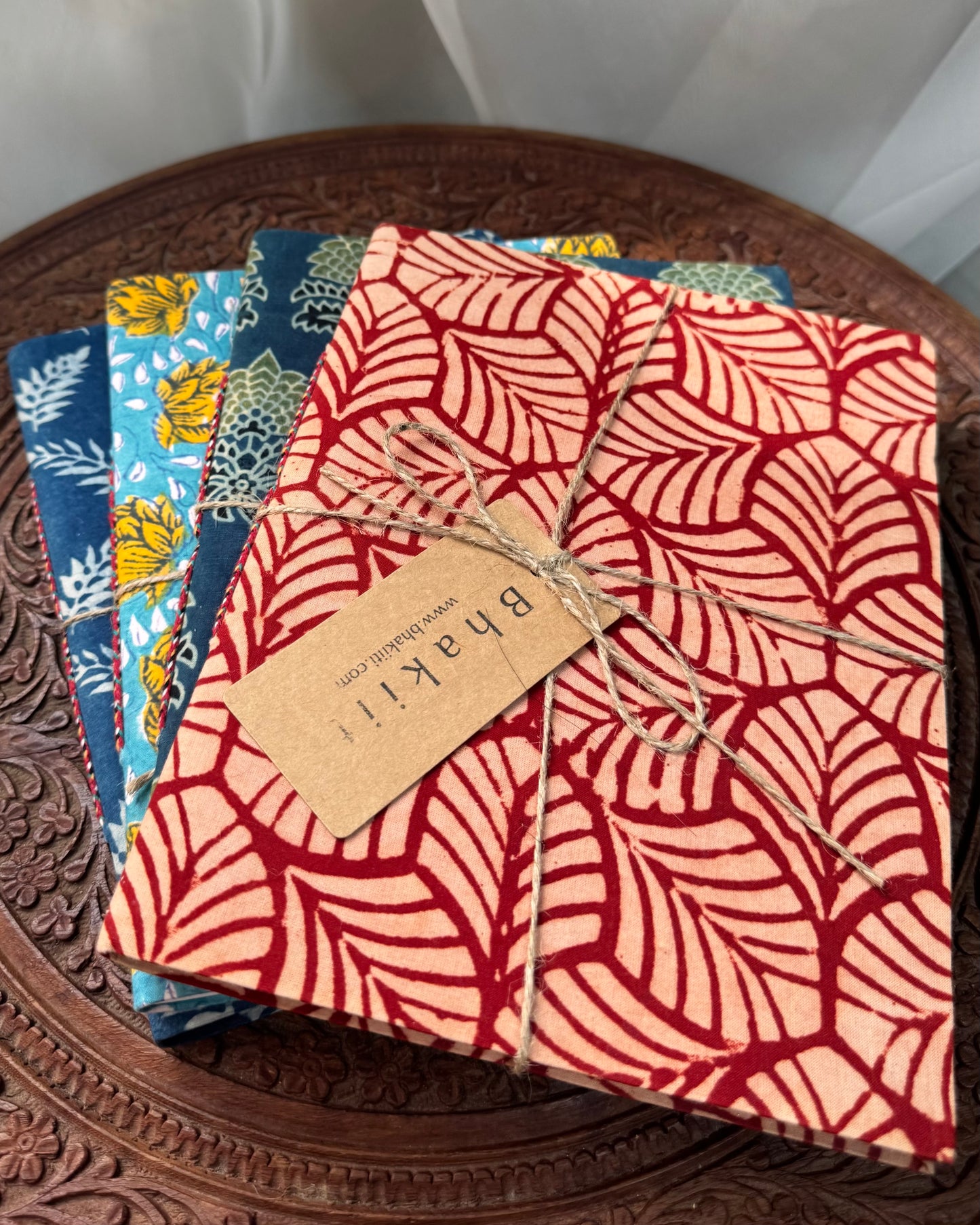 Big handmade block print notebook | Night blue and green