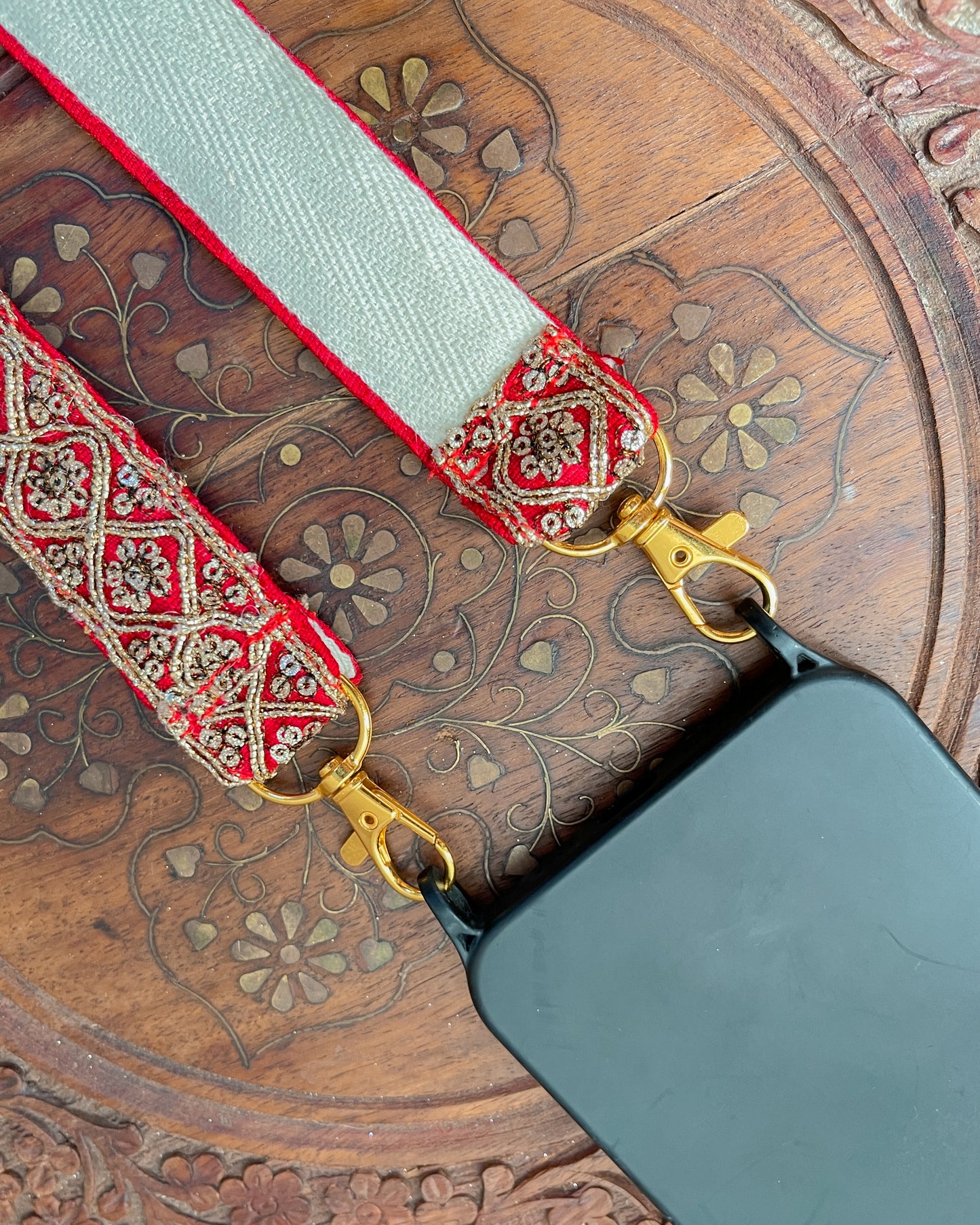 Embroidered strap for phone, bag or camera - red