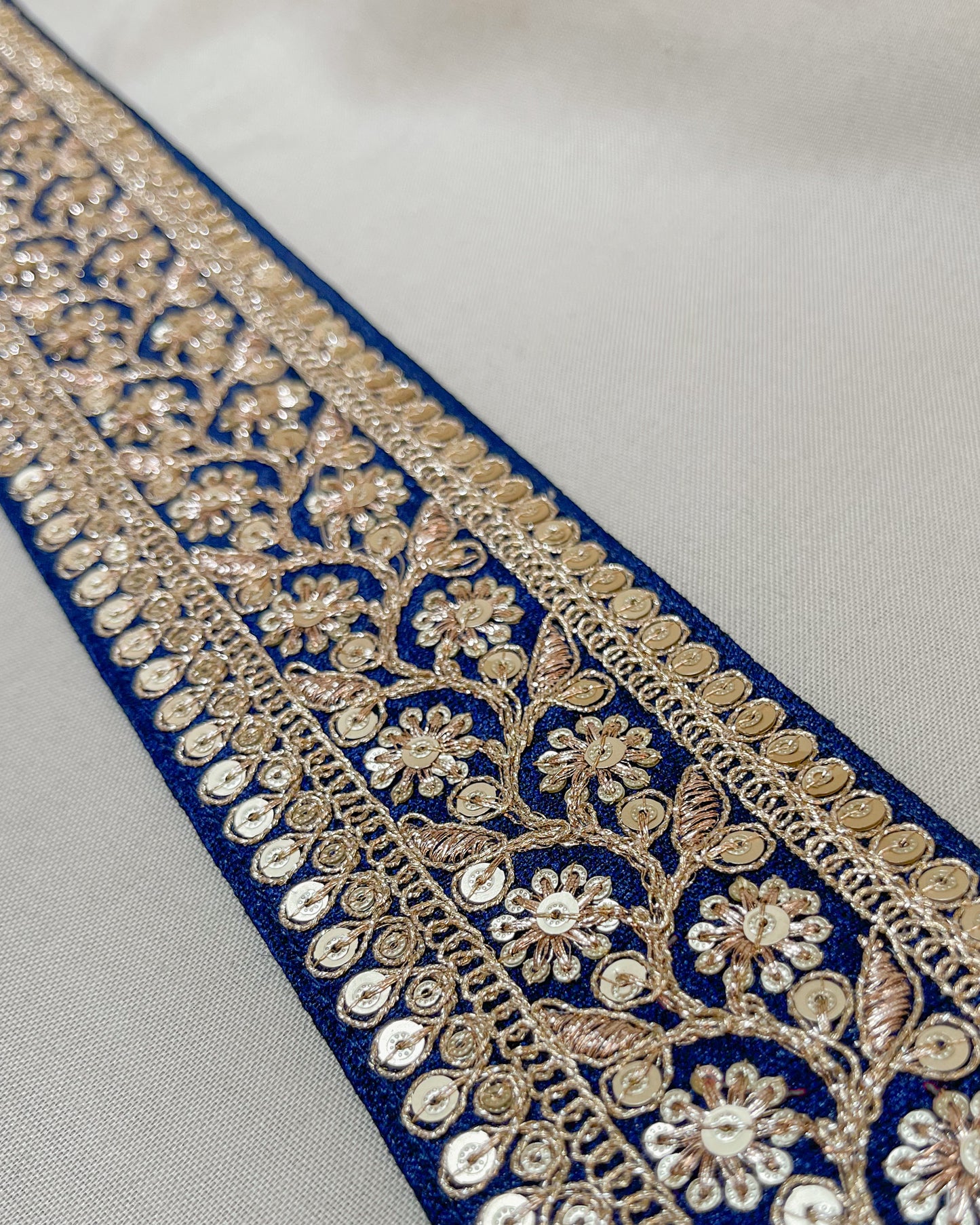 Velvet blue bohemian embroidered obi belt with tassels