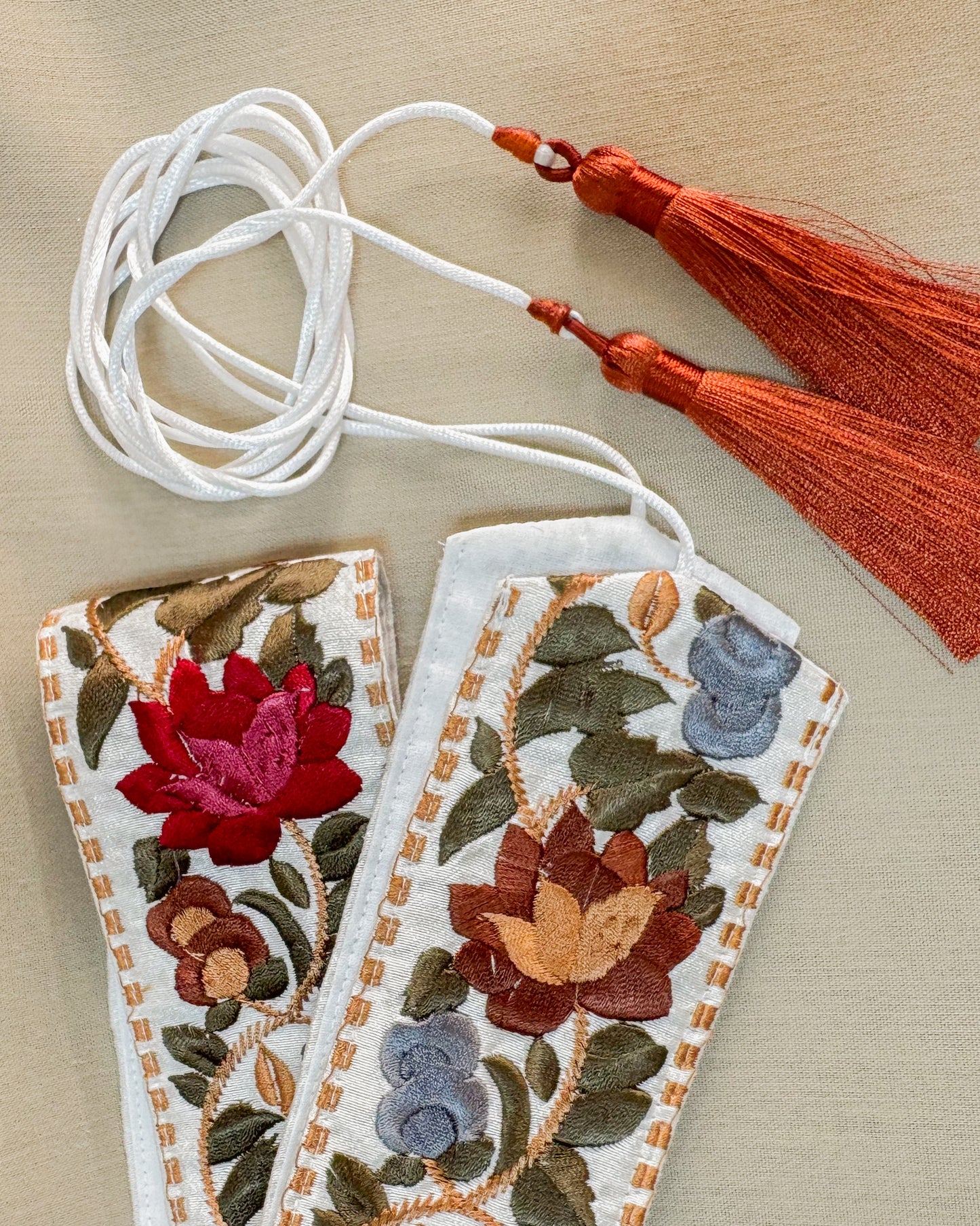 Off white bohemian embroidered obi belt with tassels