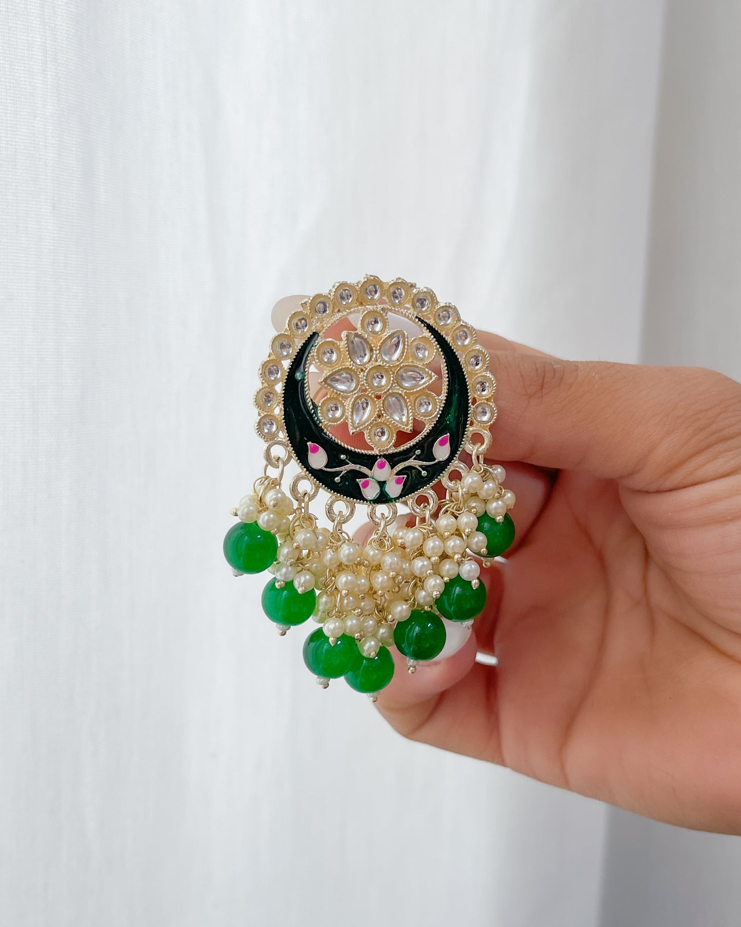 Big Golden Bohemian Earrings with Hand-Painted Floral Detail