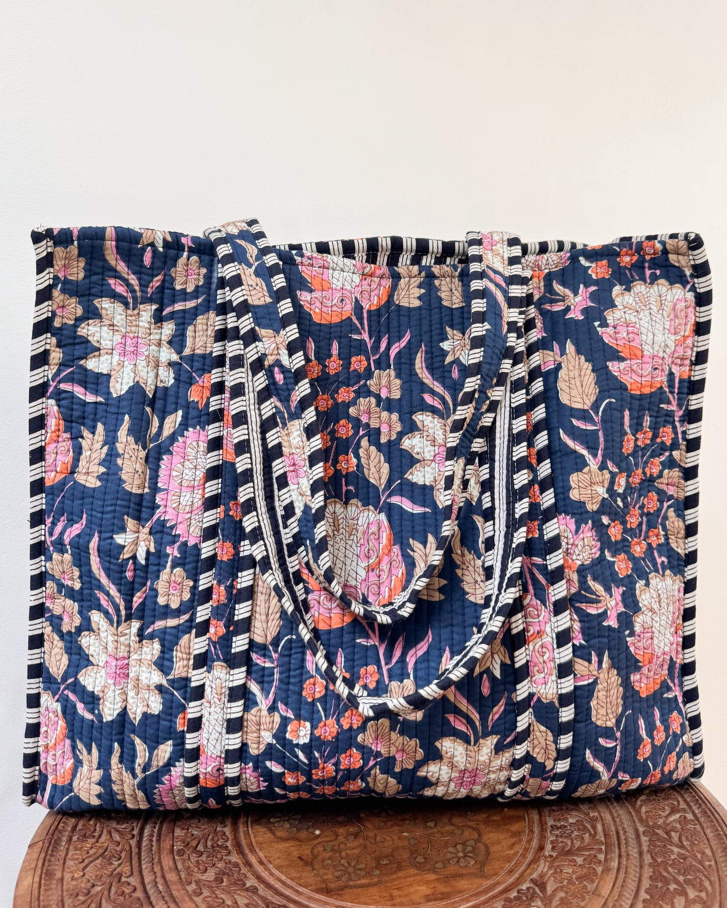 Blue flower l Big tote bag in quilted cotton