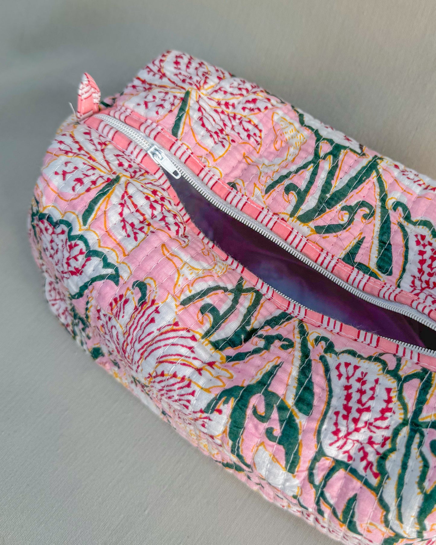 Pink flower l Handmade Quilted Cotton Bag