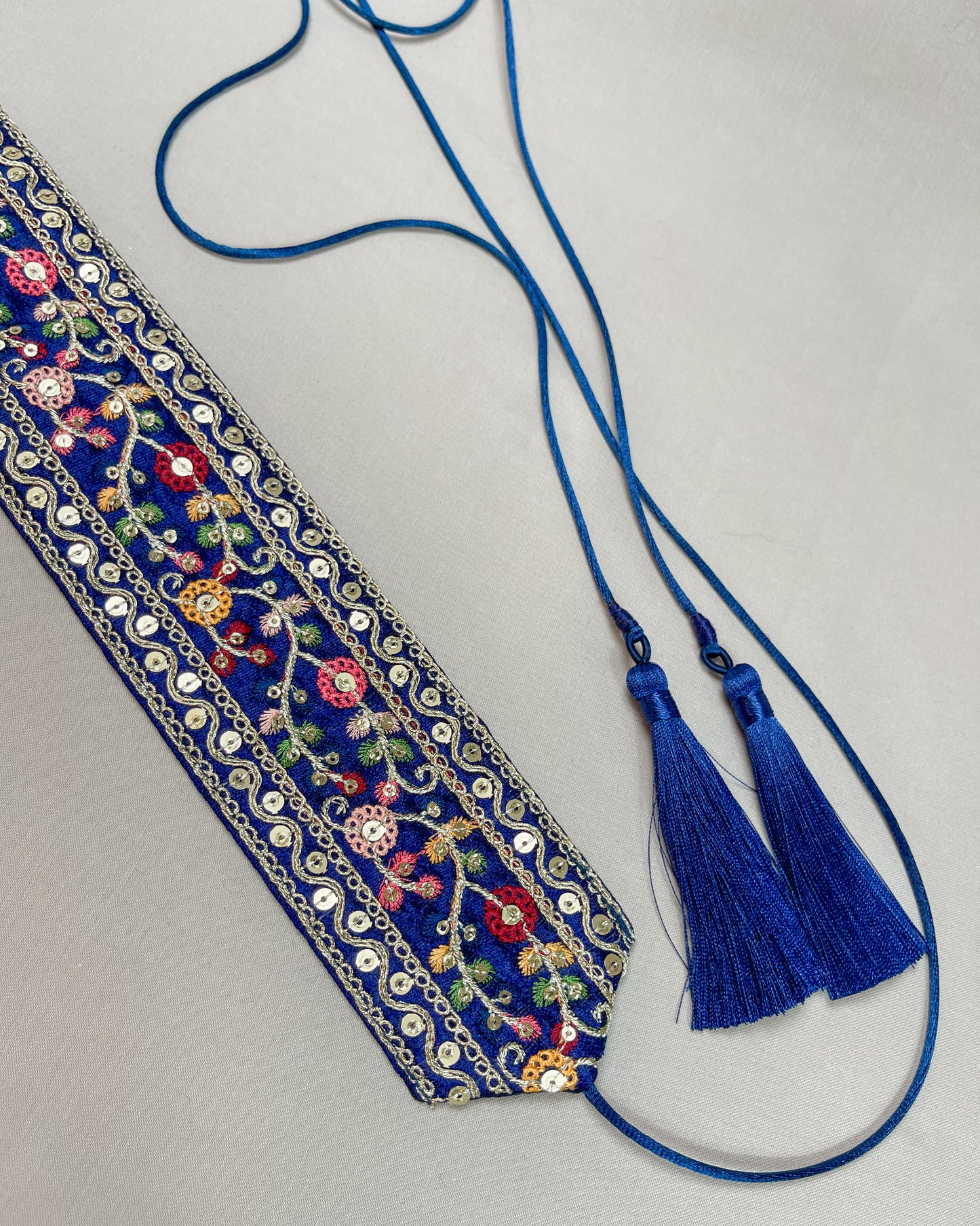 Bohemian embroidered obi belt with tassels
