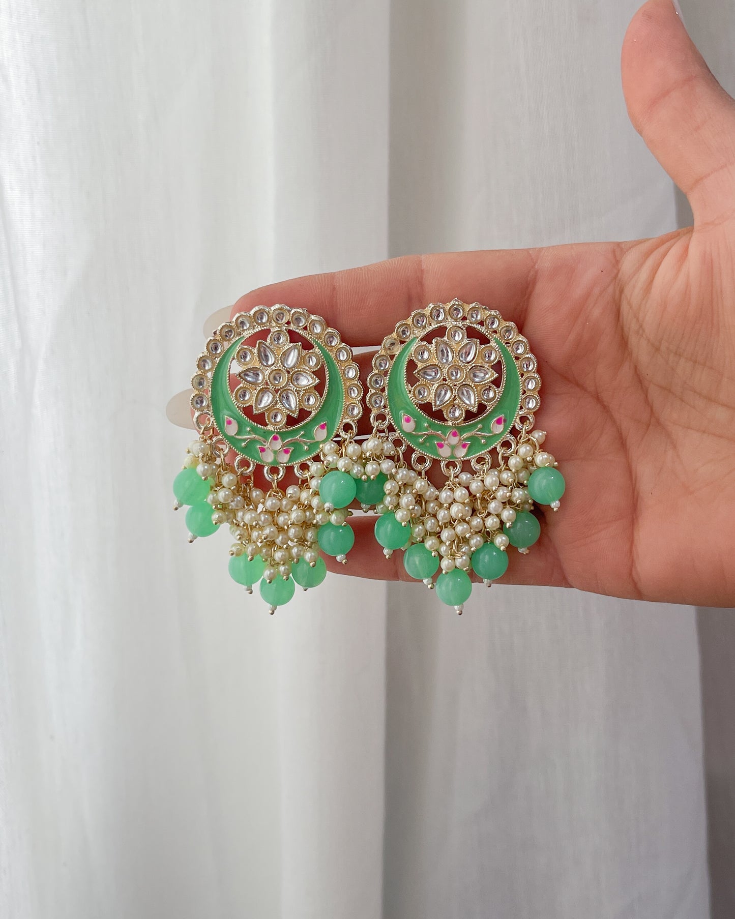 Big Golden Bohemian Earrings with Hand-Painted Floral Detail