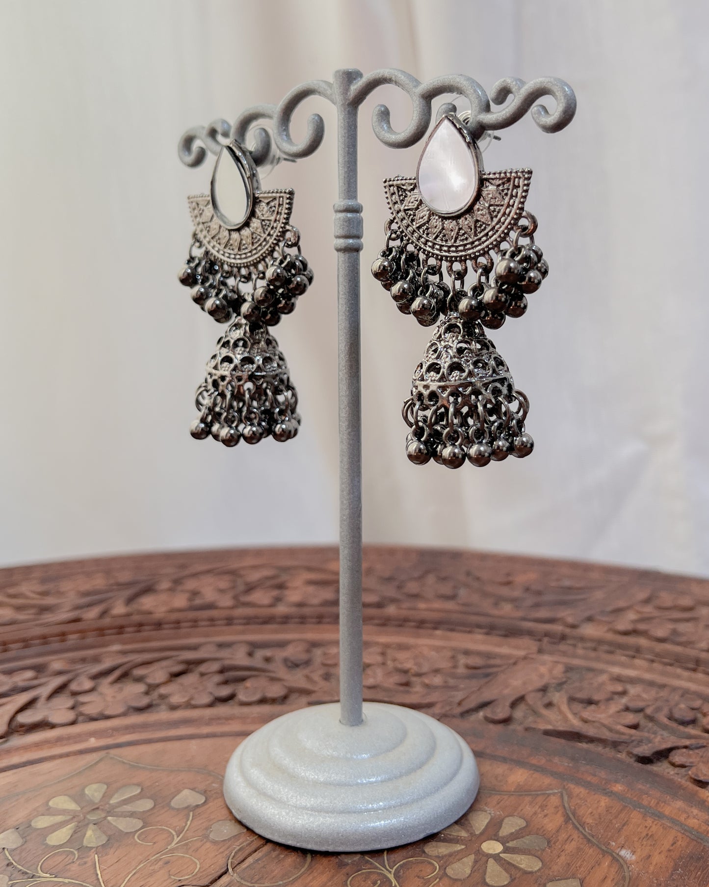 Silver Indian mirror earrings