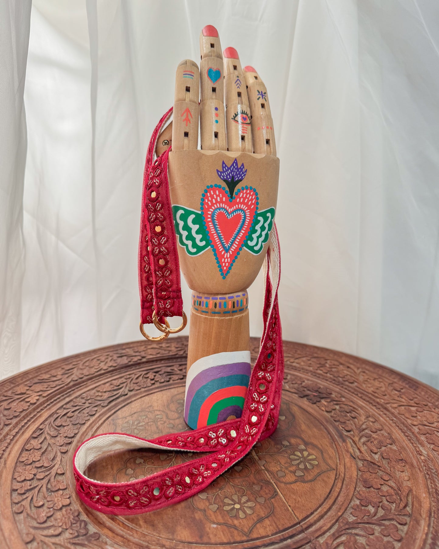 Red embroidered crossbody strap for phone