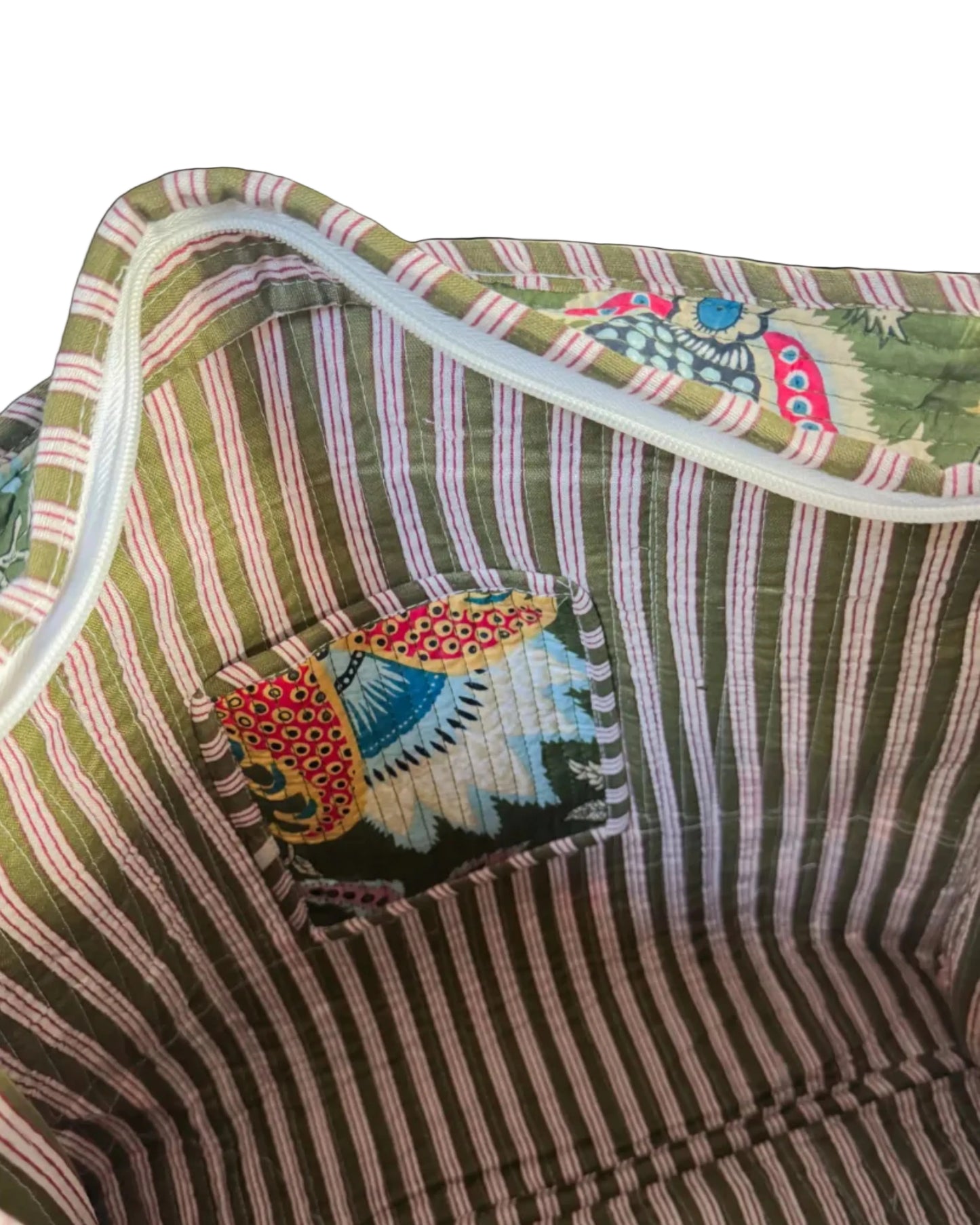 Green with flowers l Big tote bag in quilted cotton