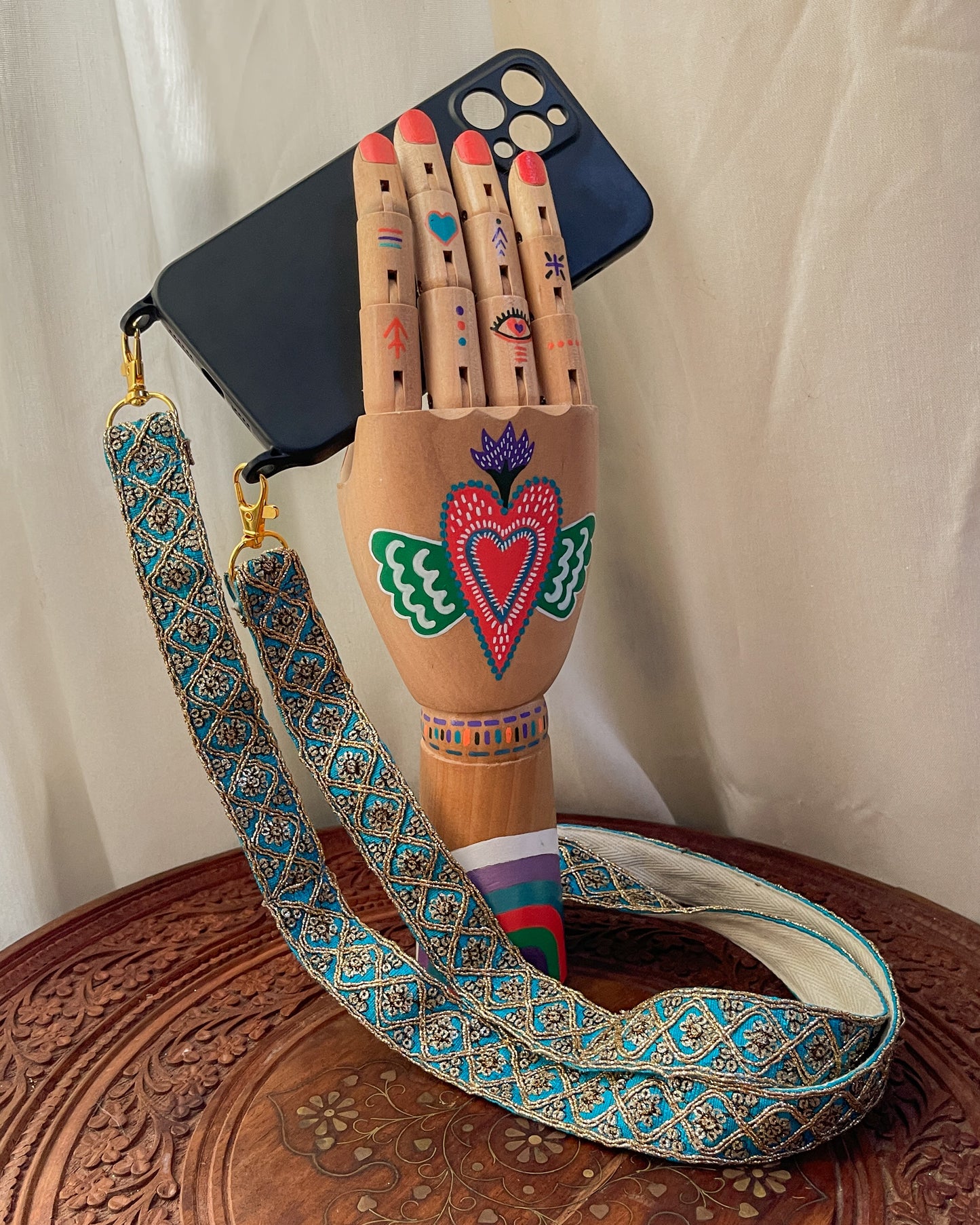 Embroidered strap for phone, bag or camera - blue