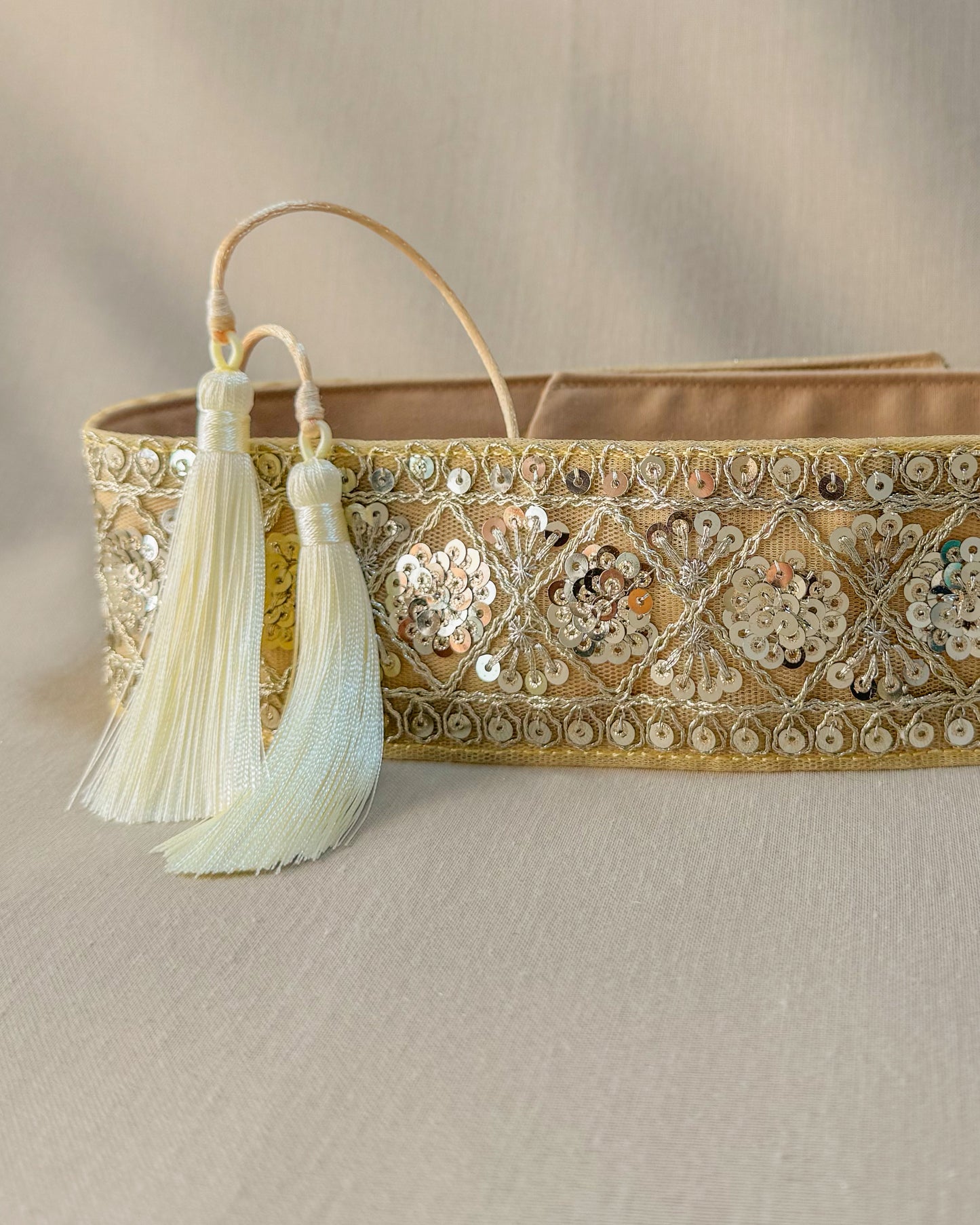 Bohemian embroidered obi belt with tassels