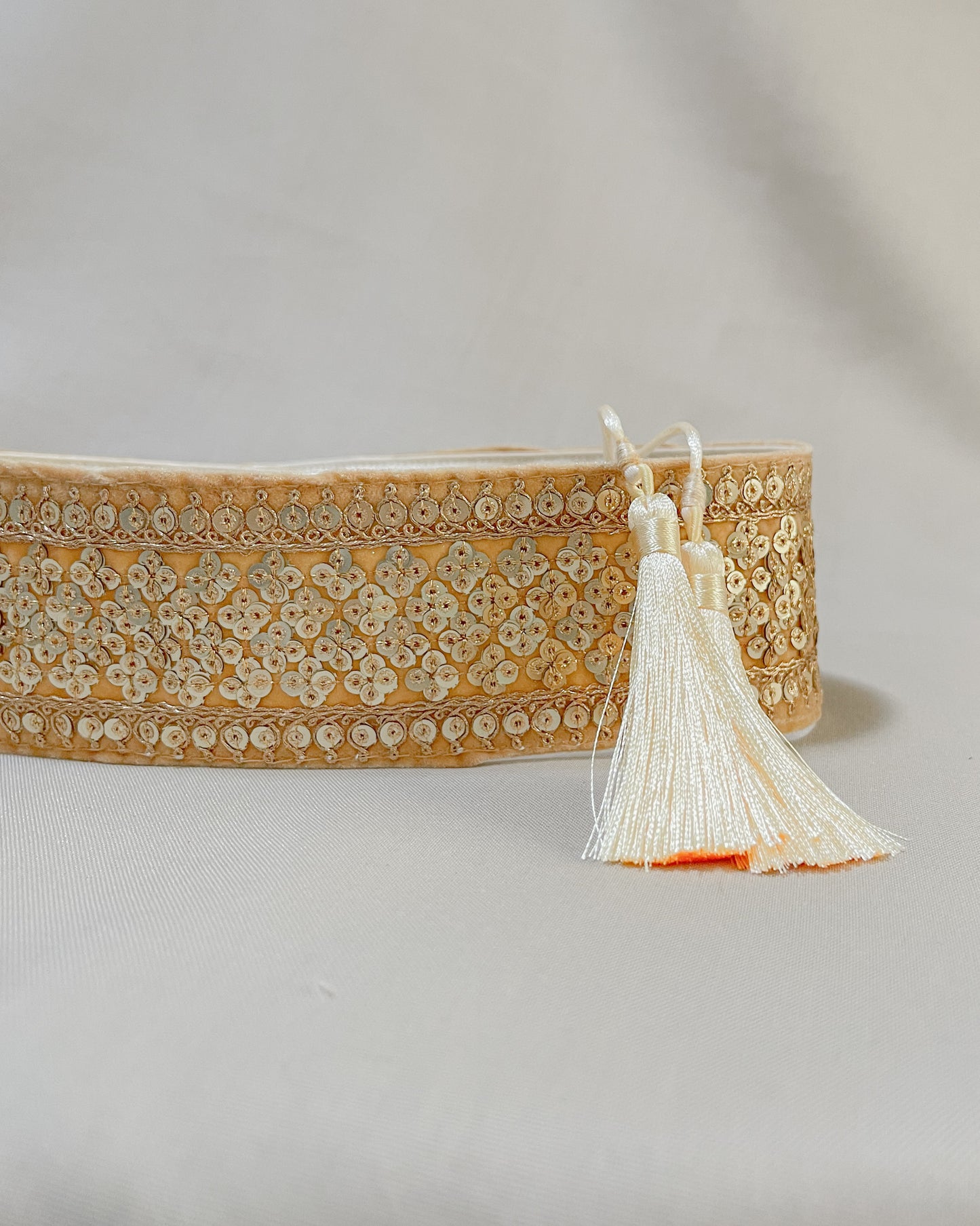 Velvet bohemian embroidered obi belt with tassels