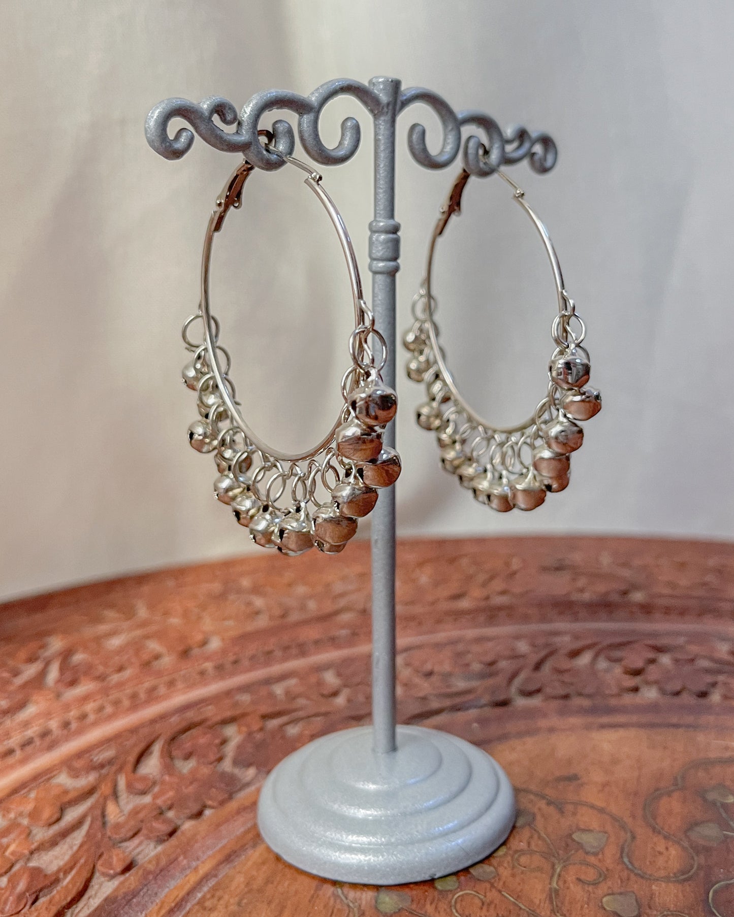 Boho silver hoops with bells - Big