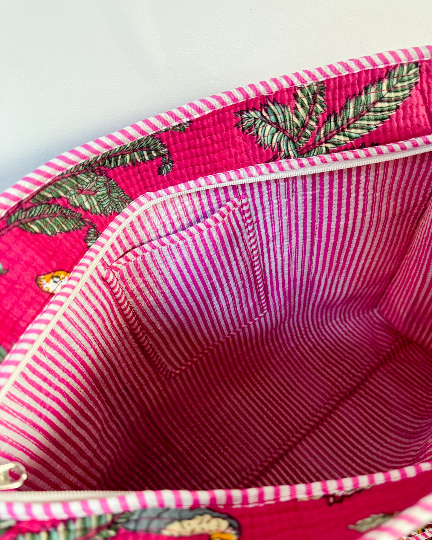 Pink jungle l Big tote bag in quilted cotton