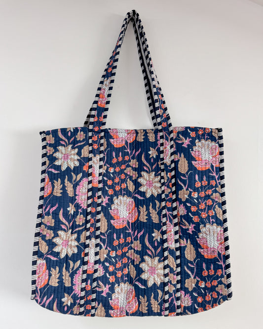 Blue flower l Big tote bag in quilted cotton