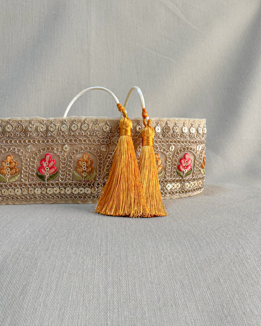 Bohemian embroidered obi belt with tassels
