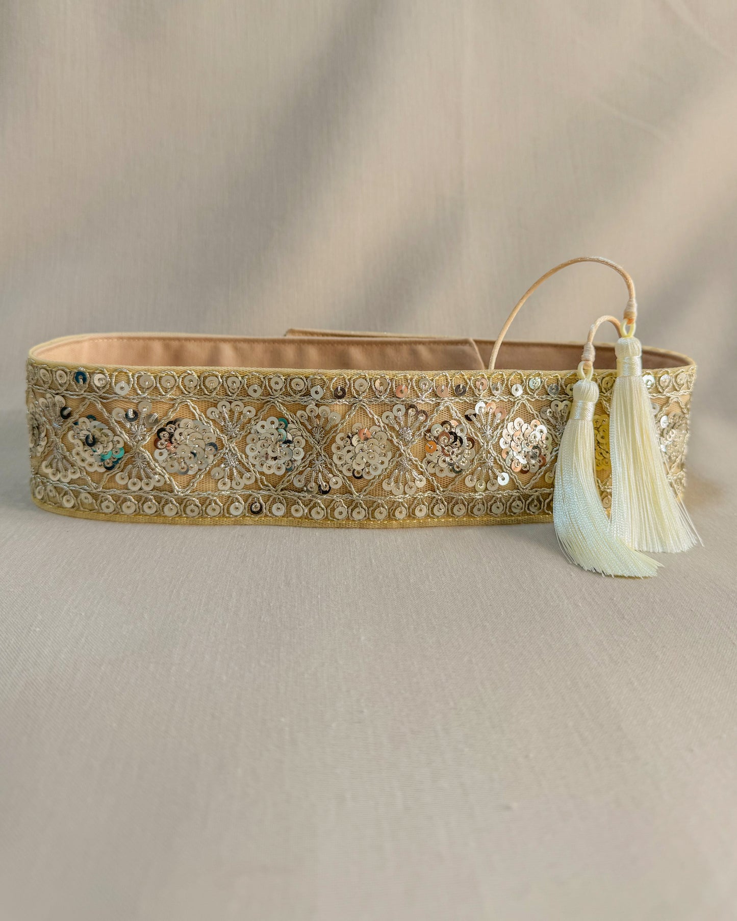 Bohemian embroidered obi belt with tassels