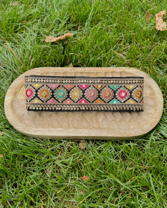 Embroidered upcycled fabric headband