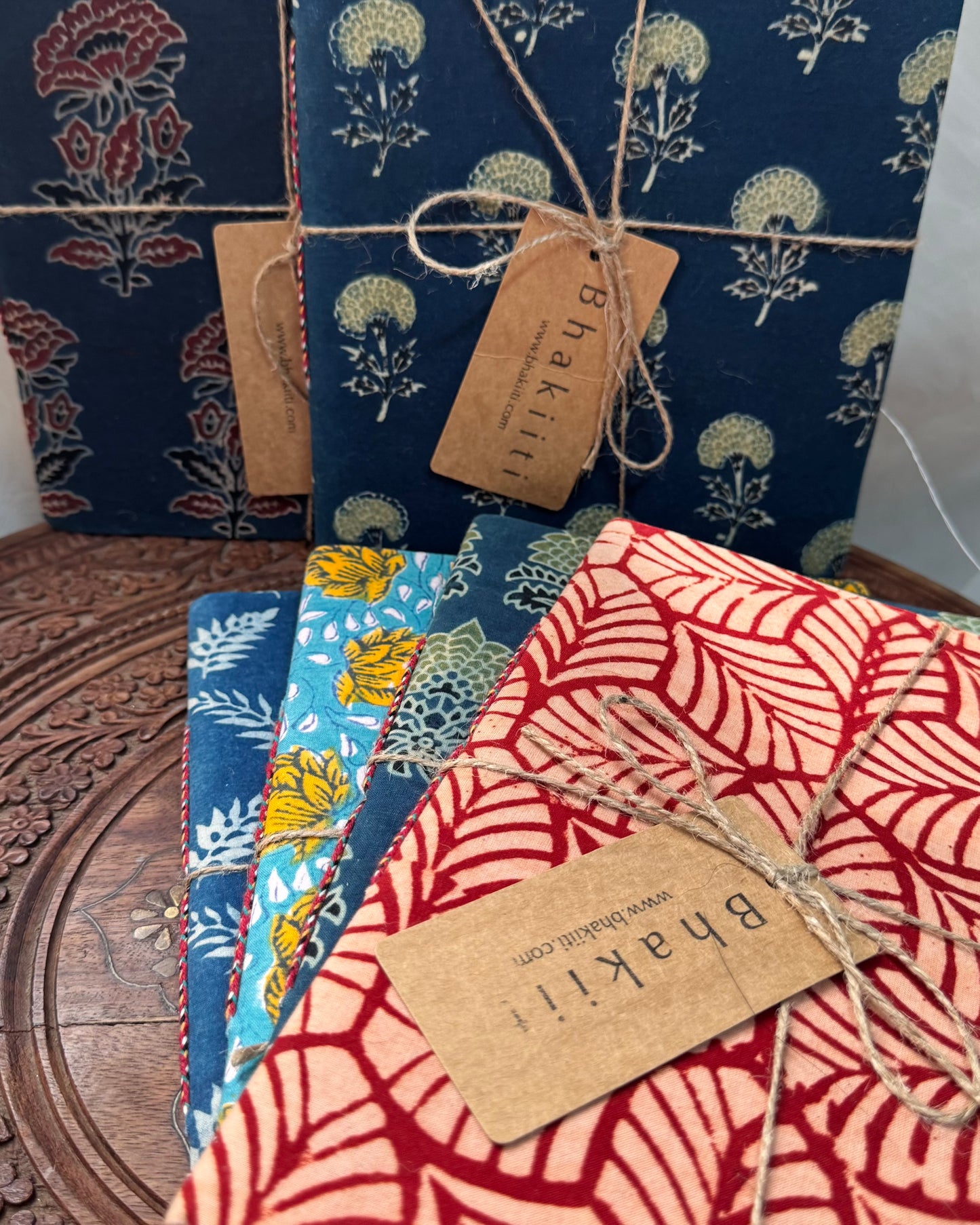 Big handmade block print notebook | Night blue and green
