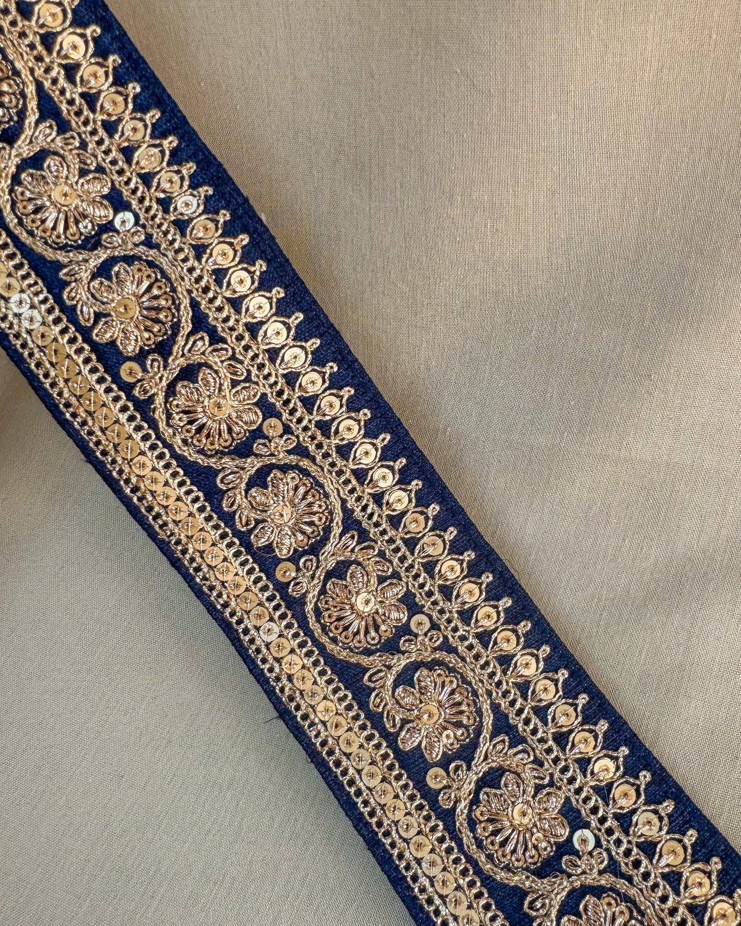 Dark blue bohemian embroidered obi belt with tassels