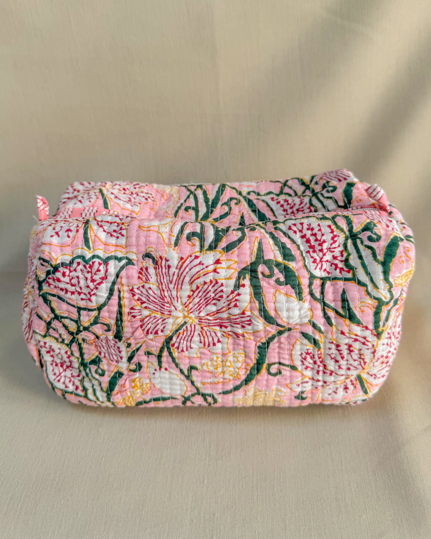 Pink flower l Handmade Quilted Cotton Bag