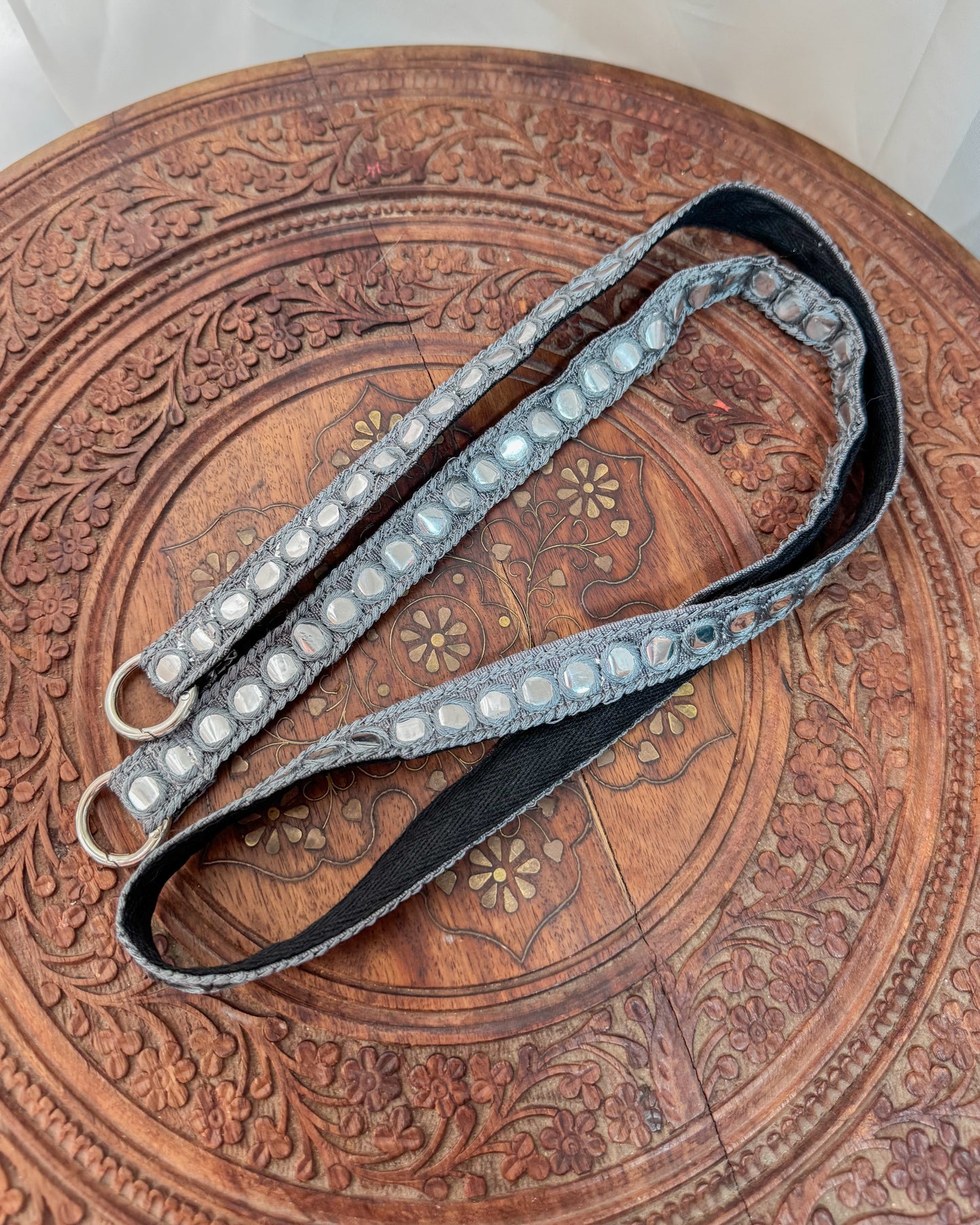 Gray embroidered crossbody strap for phone