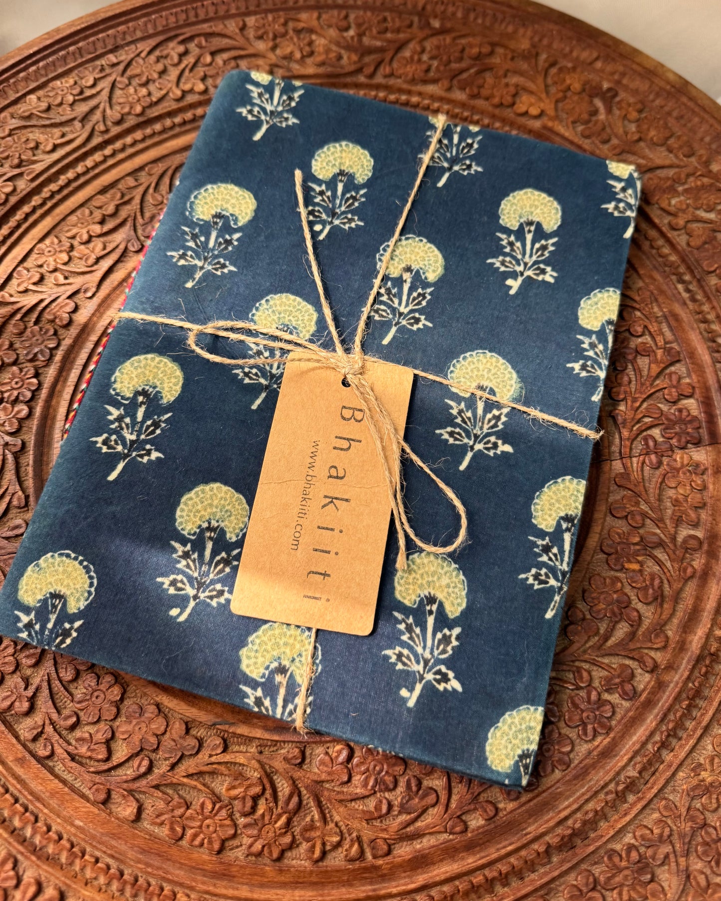 Big handmade block print notebook | Night blue and green