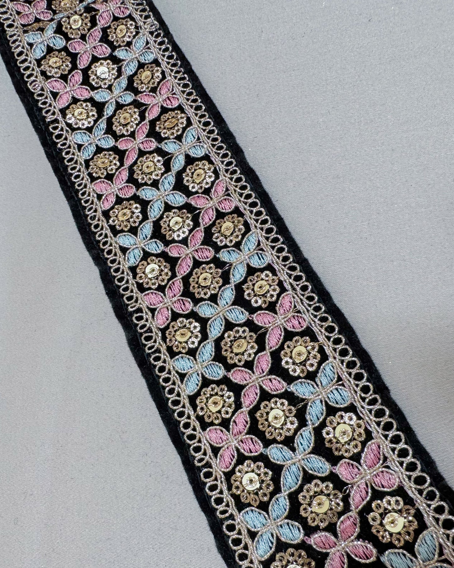 Bohemiam black velvet belt with embroidery and tassels