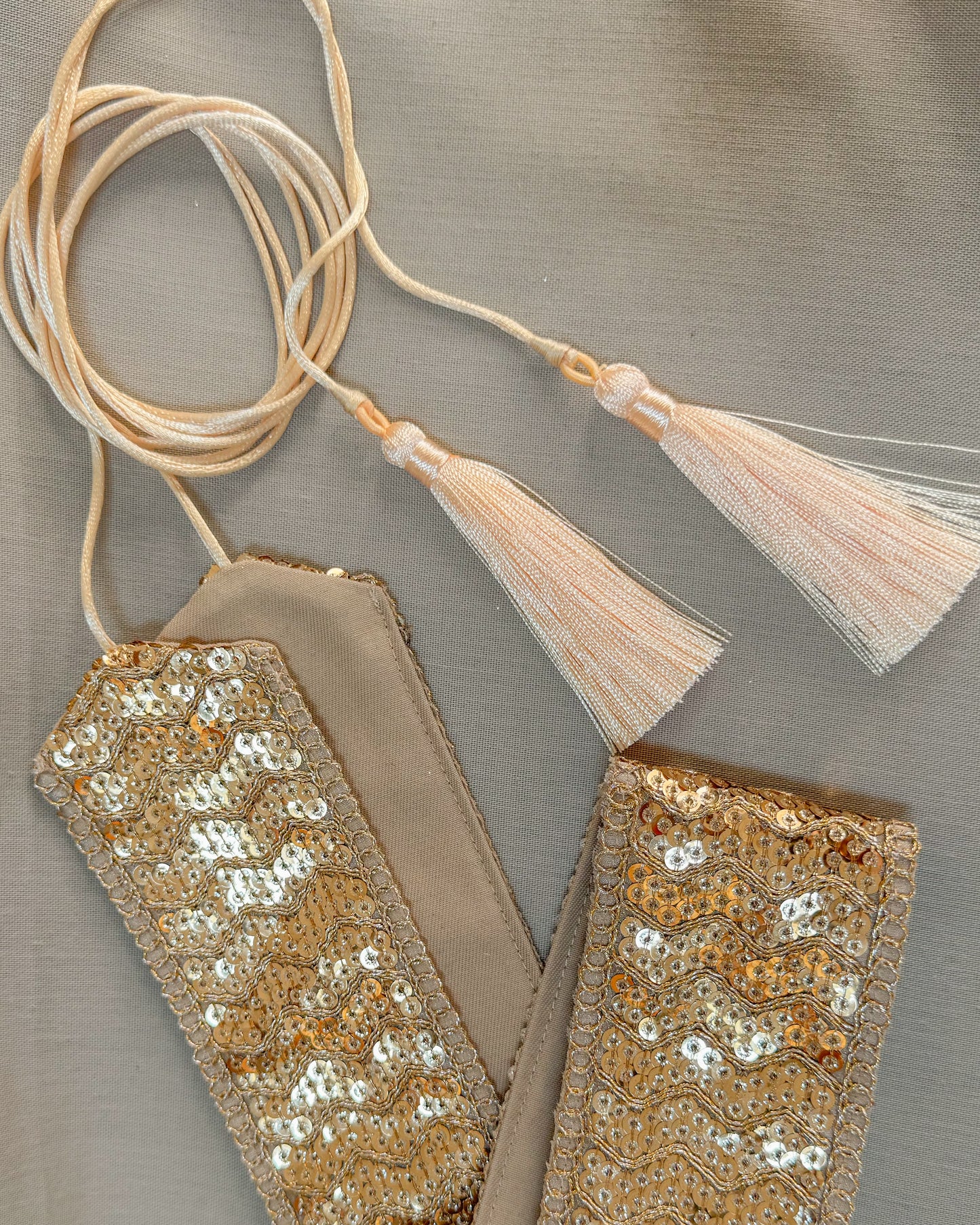 Golden bohemian embroidered obi belt with tassels