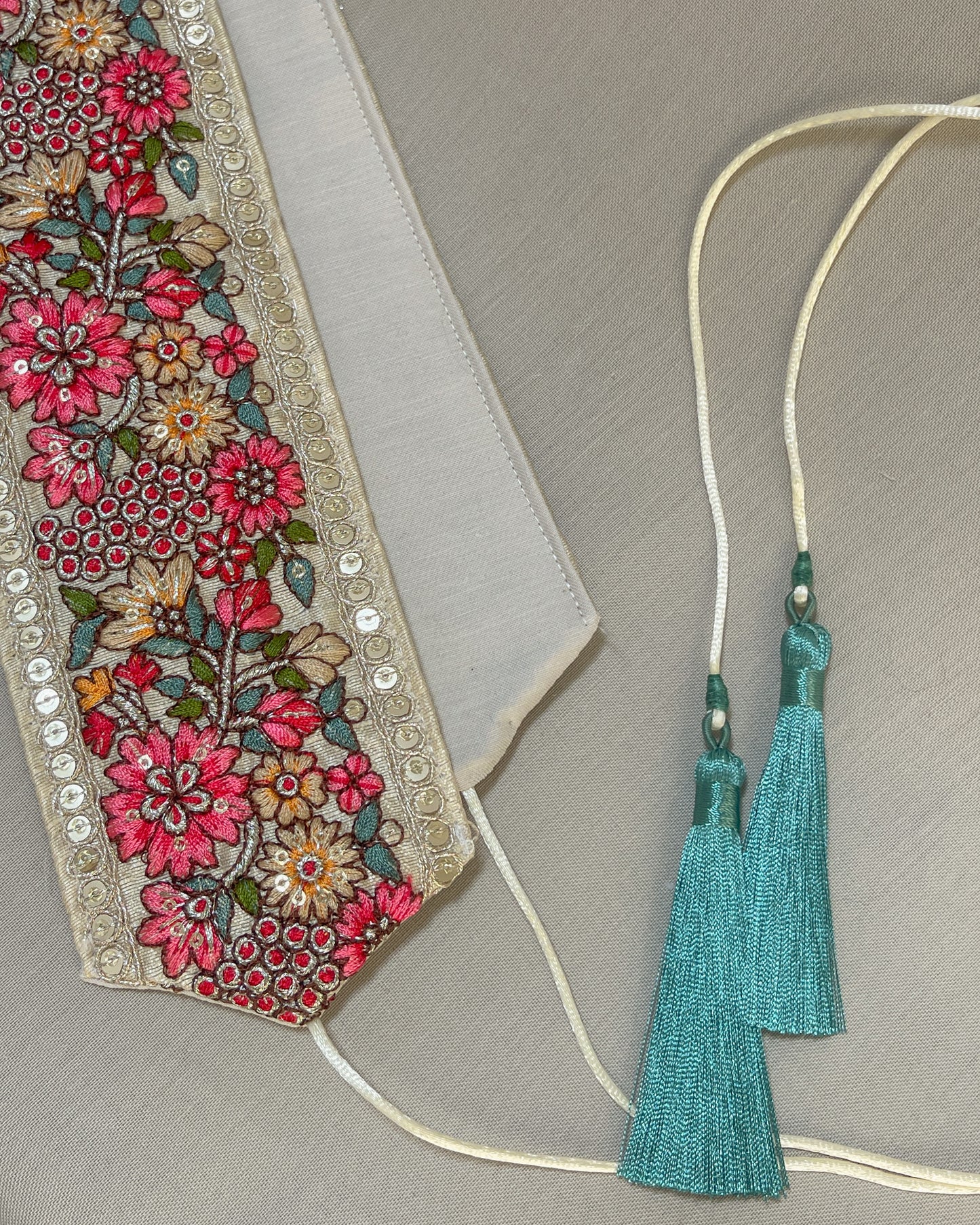Bohemian embroidered obi belt with tassels
