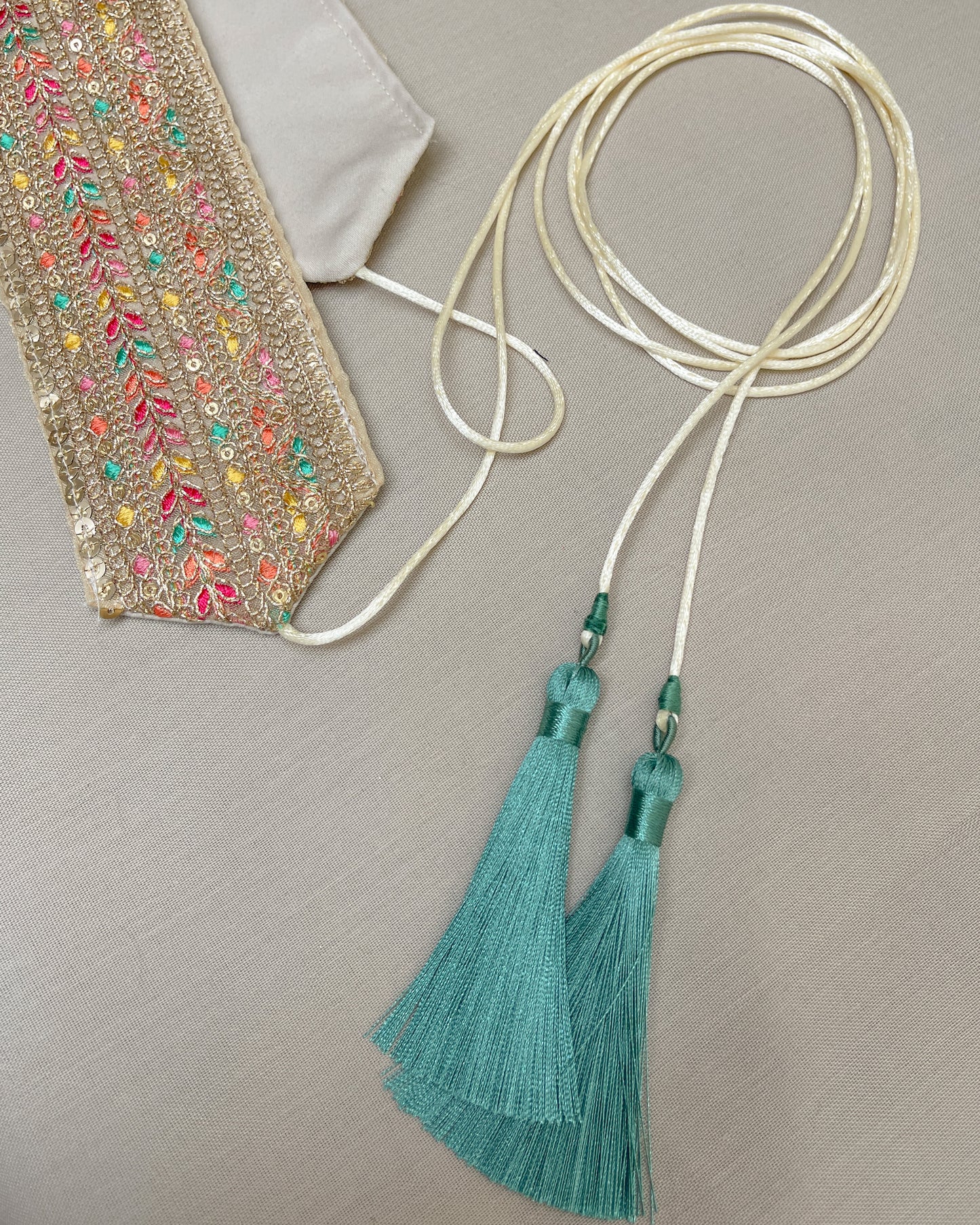 Bohemian embroidered obi belt with tassels