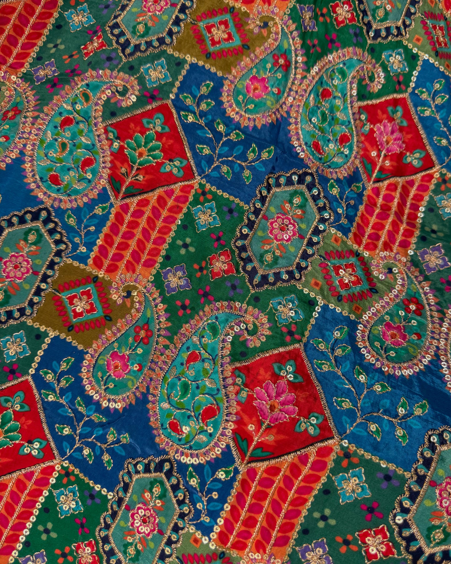 Handmade Embroidered Knot Bag | Paisley blue