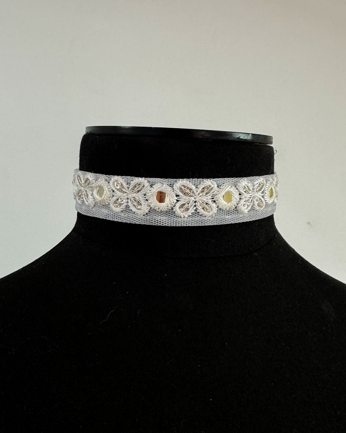 White embroidered choker
