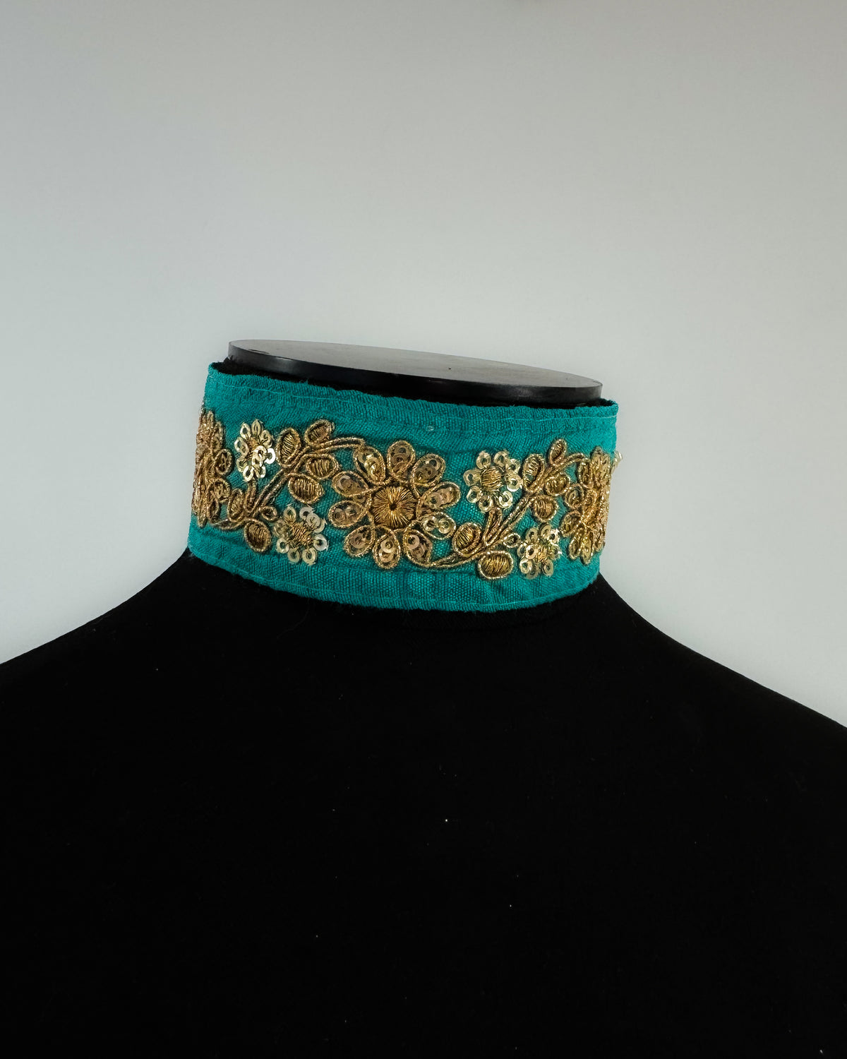 Blue-green embroidered choker