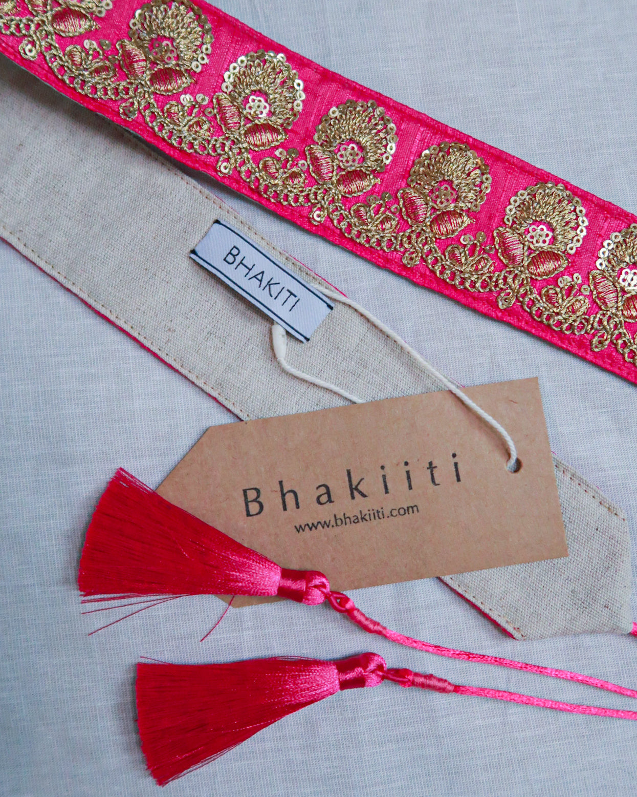Bohemian embroidered obi belt with tassels is