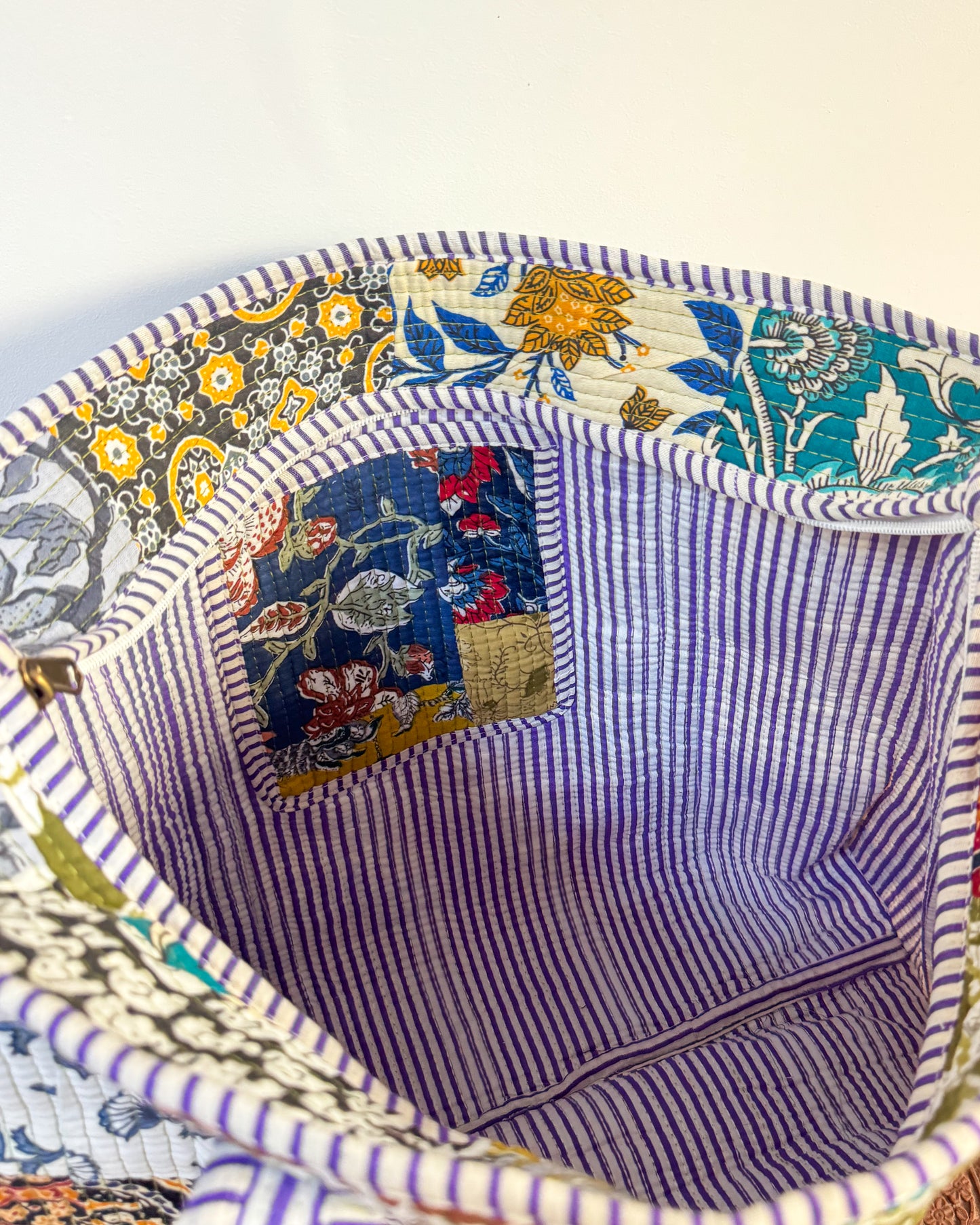 Patchwork purple l Big tote bag in quilted cotton