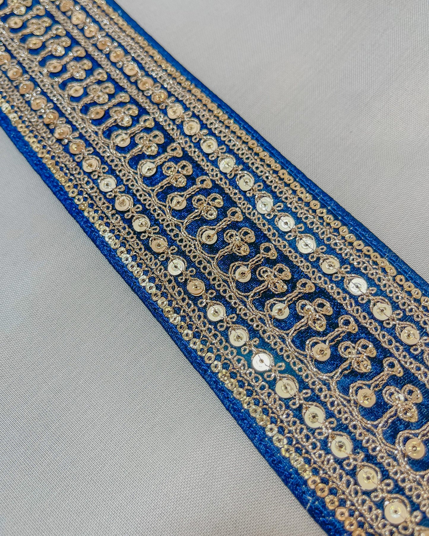 Blue bohemian embroidered obi belt with tassels