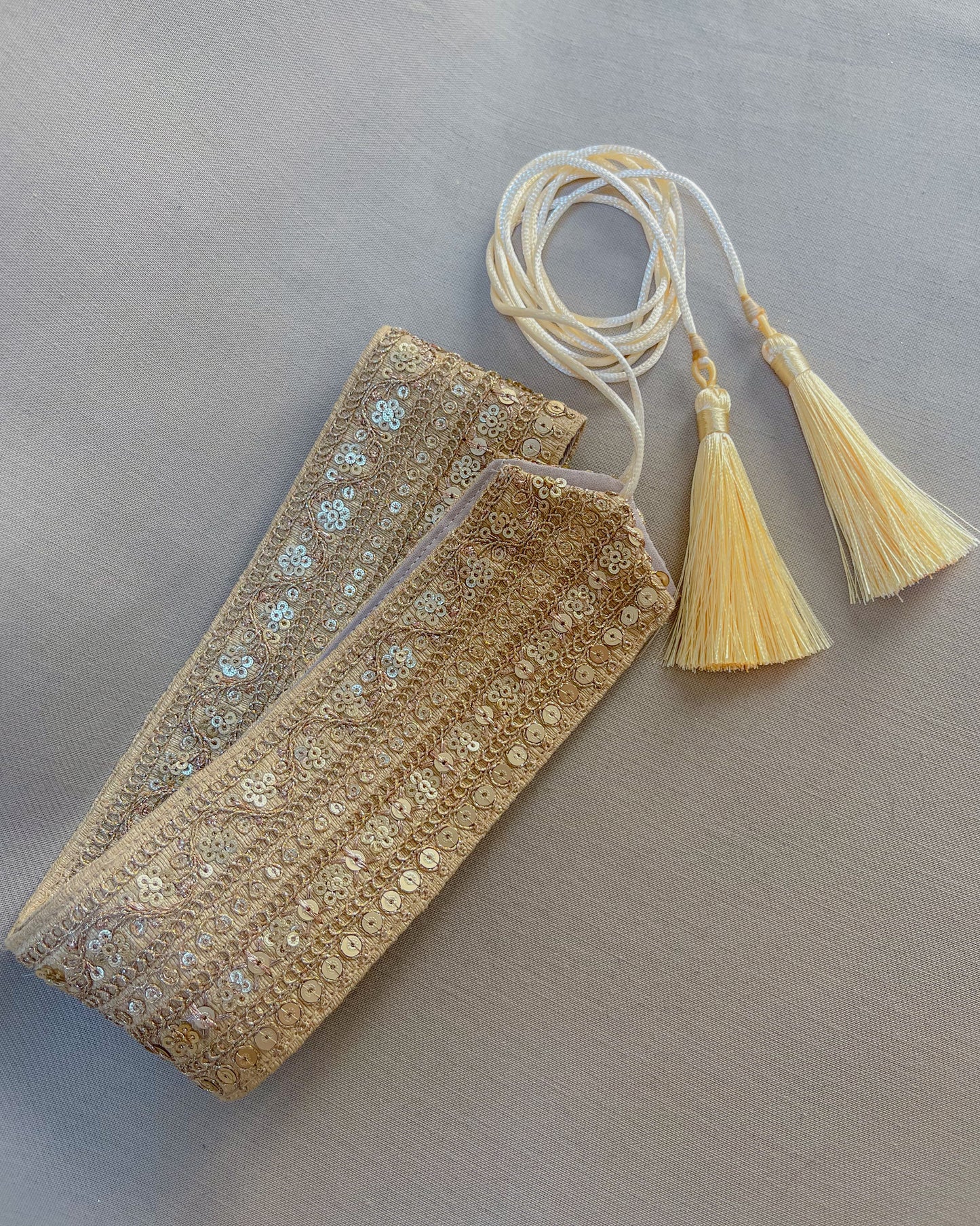 Bohemian embroidered obi belt with tassels