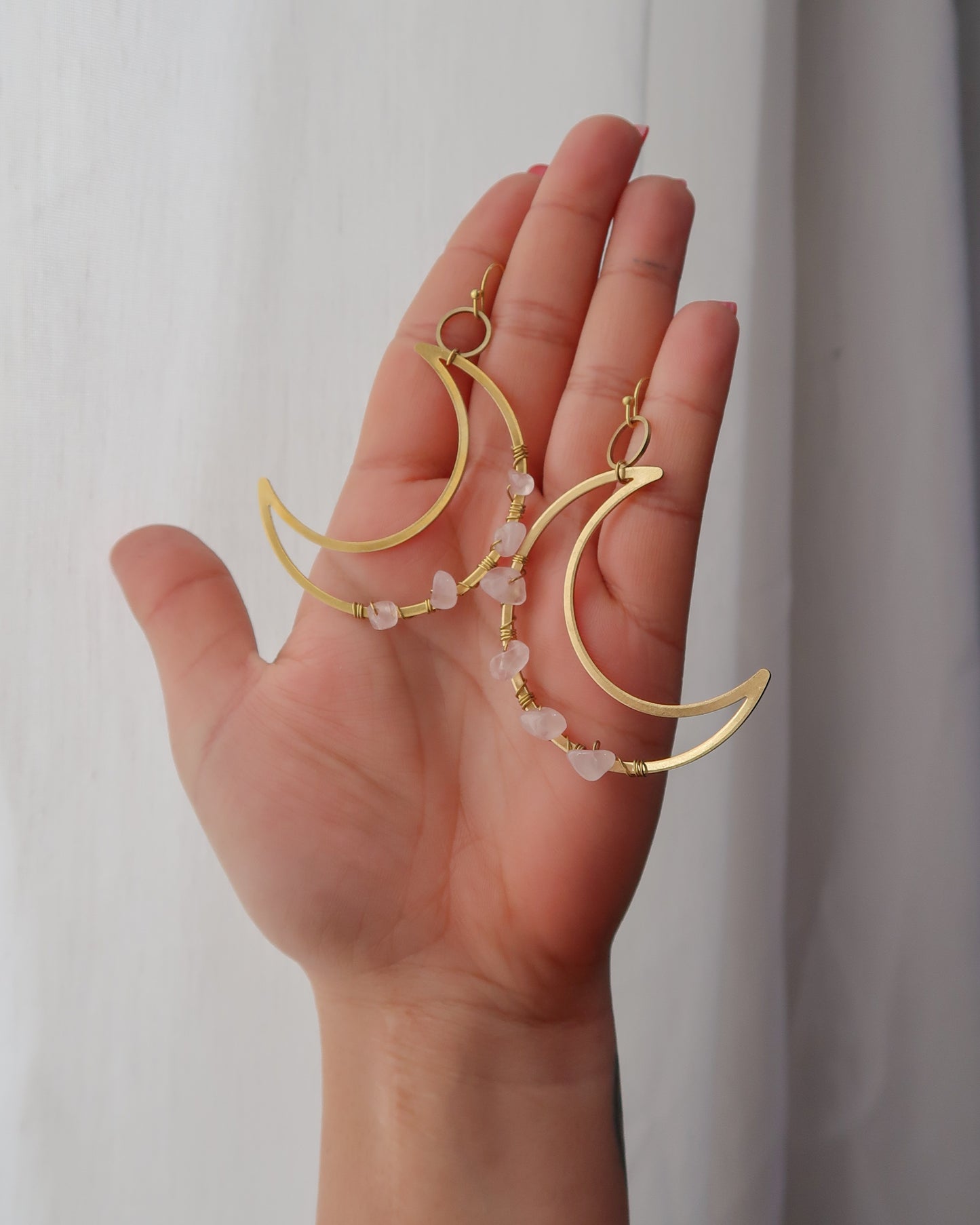 Moon rose quartz golden earrings