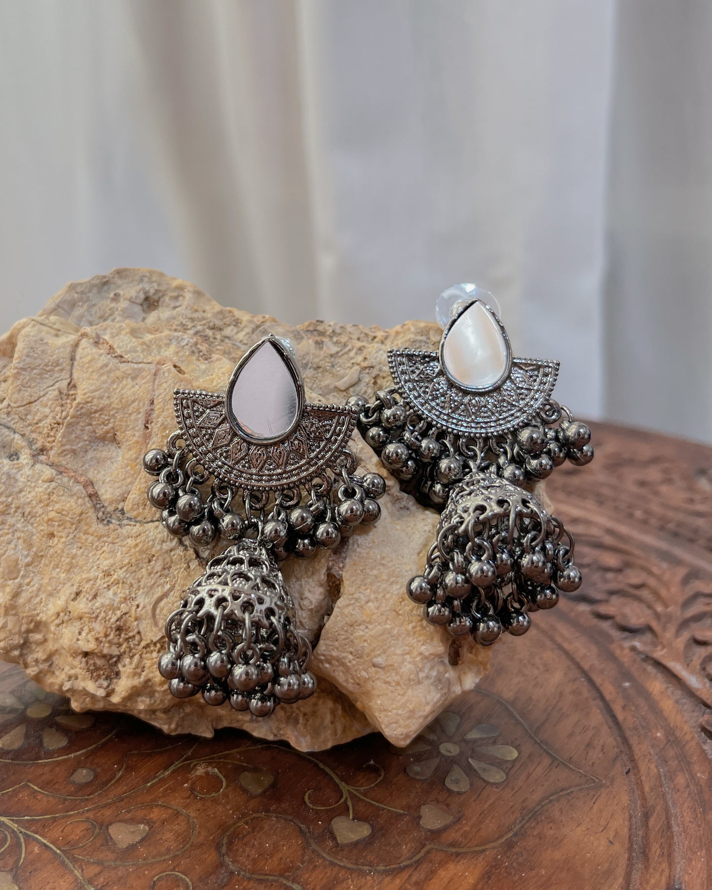 Silver Indian mirror earrings