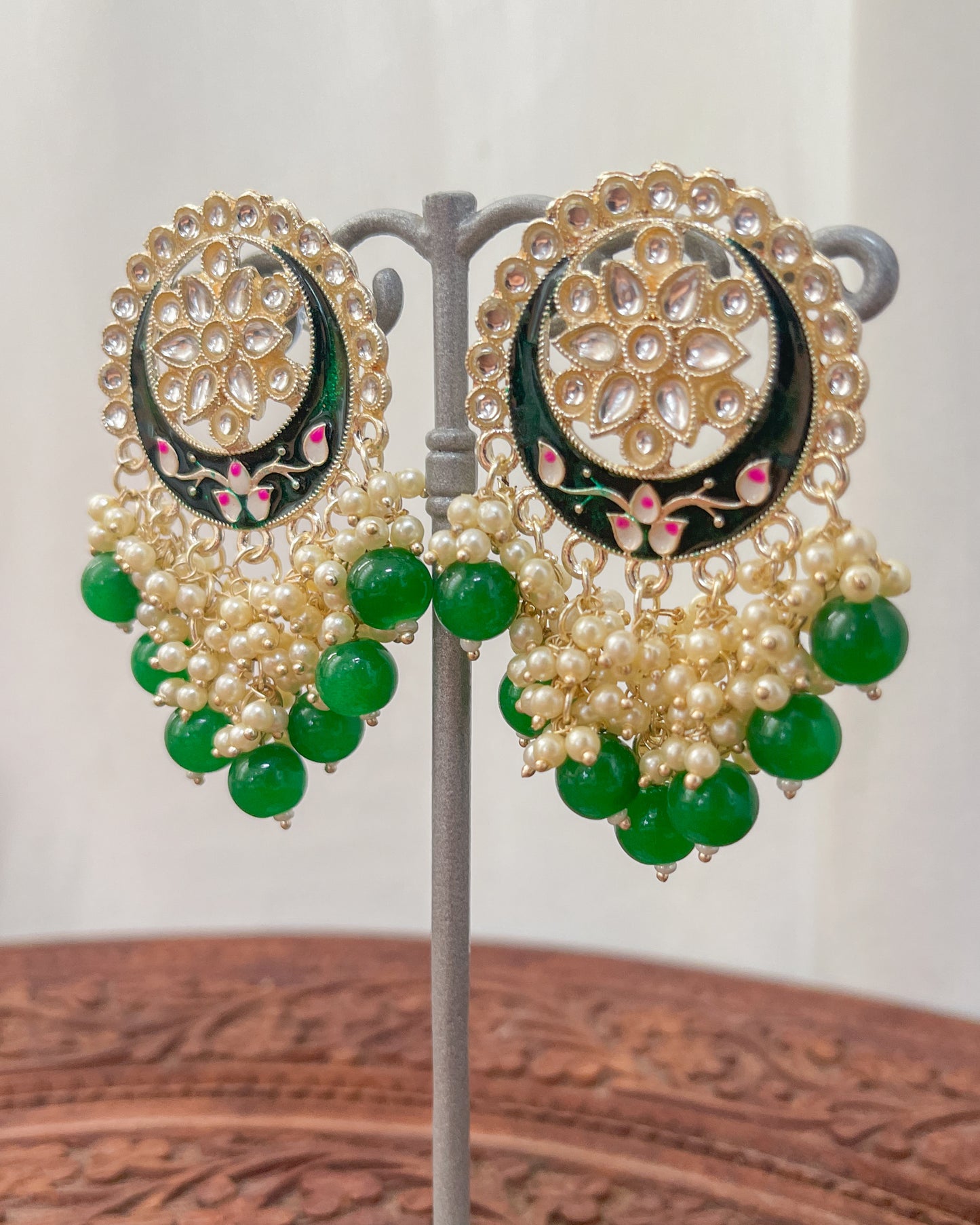 Green enamel earrings