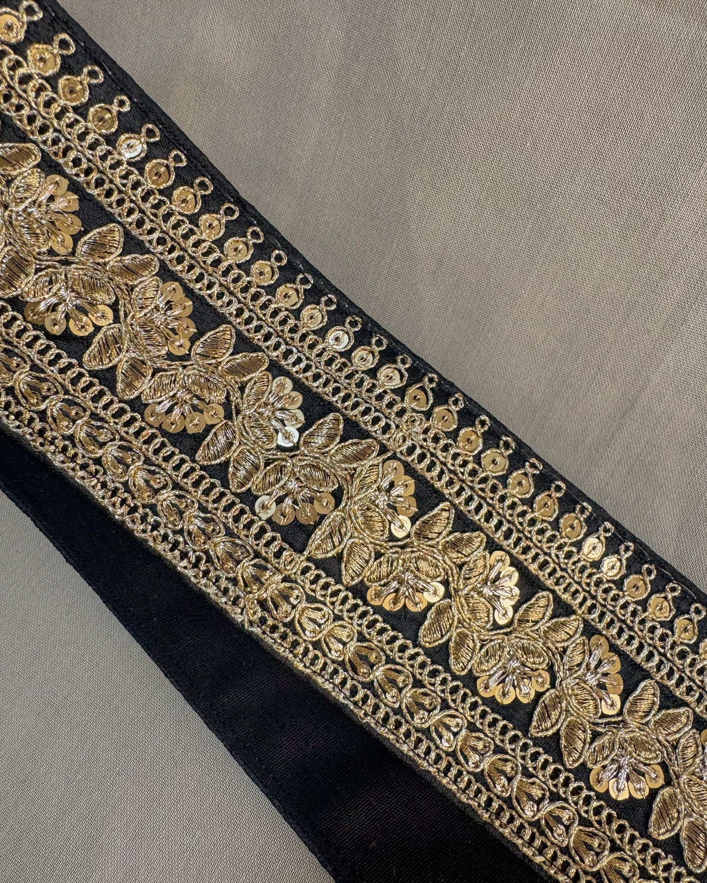 Black bohemian embroidered obi belt with tassels