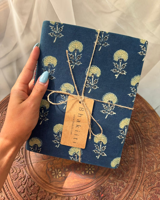 Big handmade block print notebook | Night blue and green