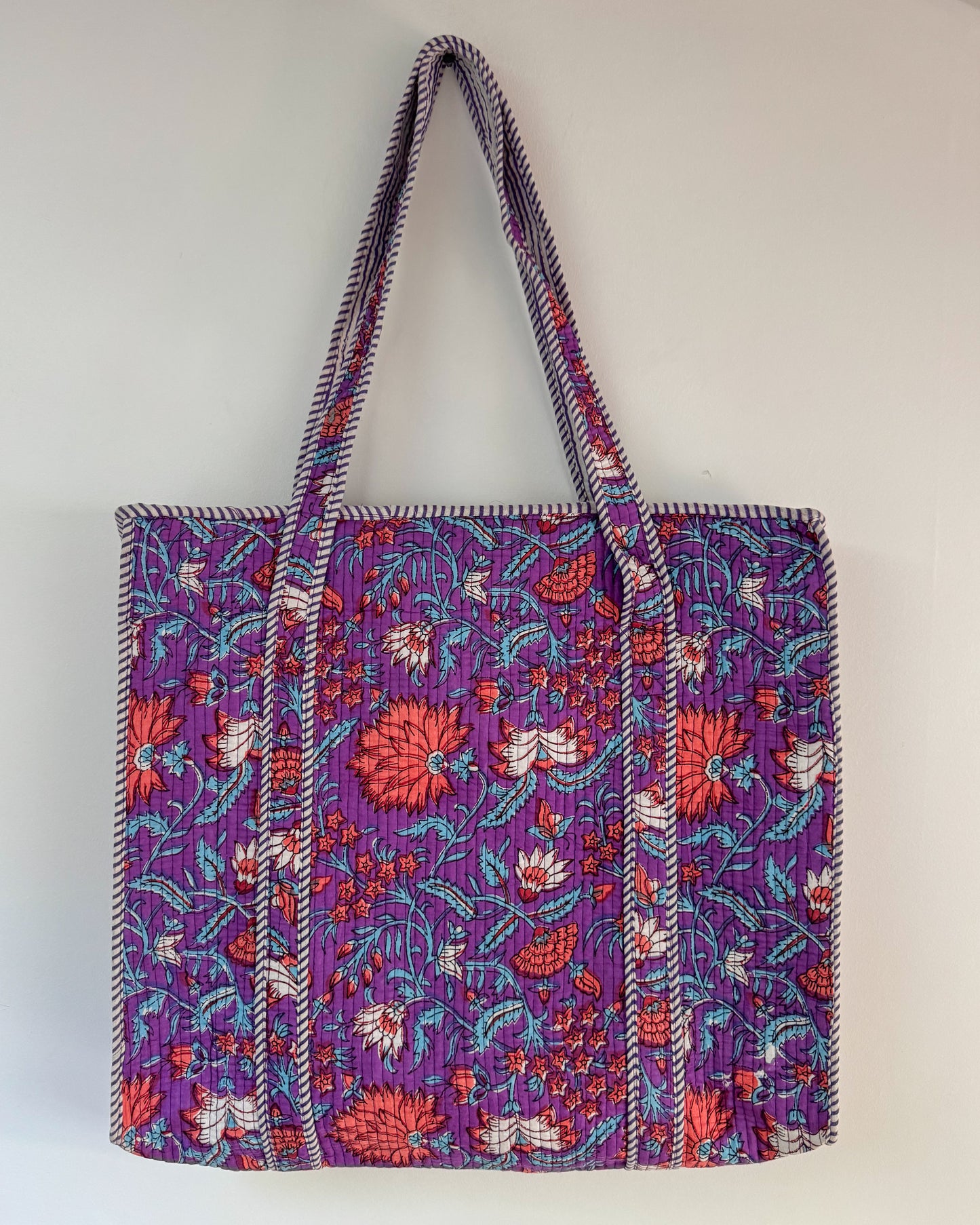 Purple with flowers l Big tote bag in quilted cotton
