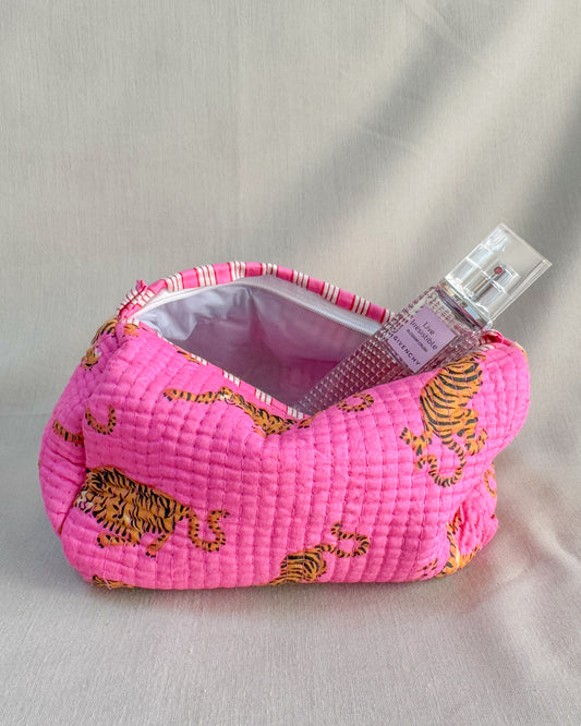 Pink tiger l Handmade Quilted Cotton Bag