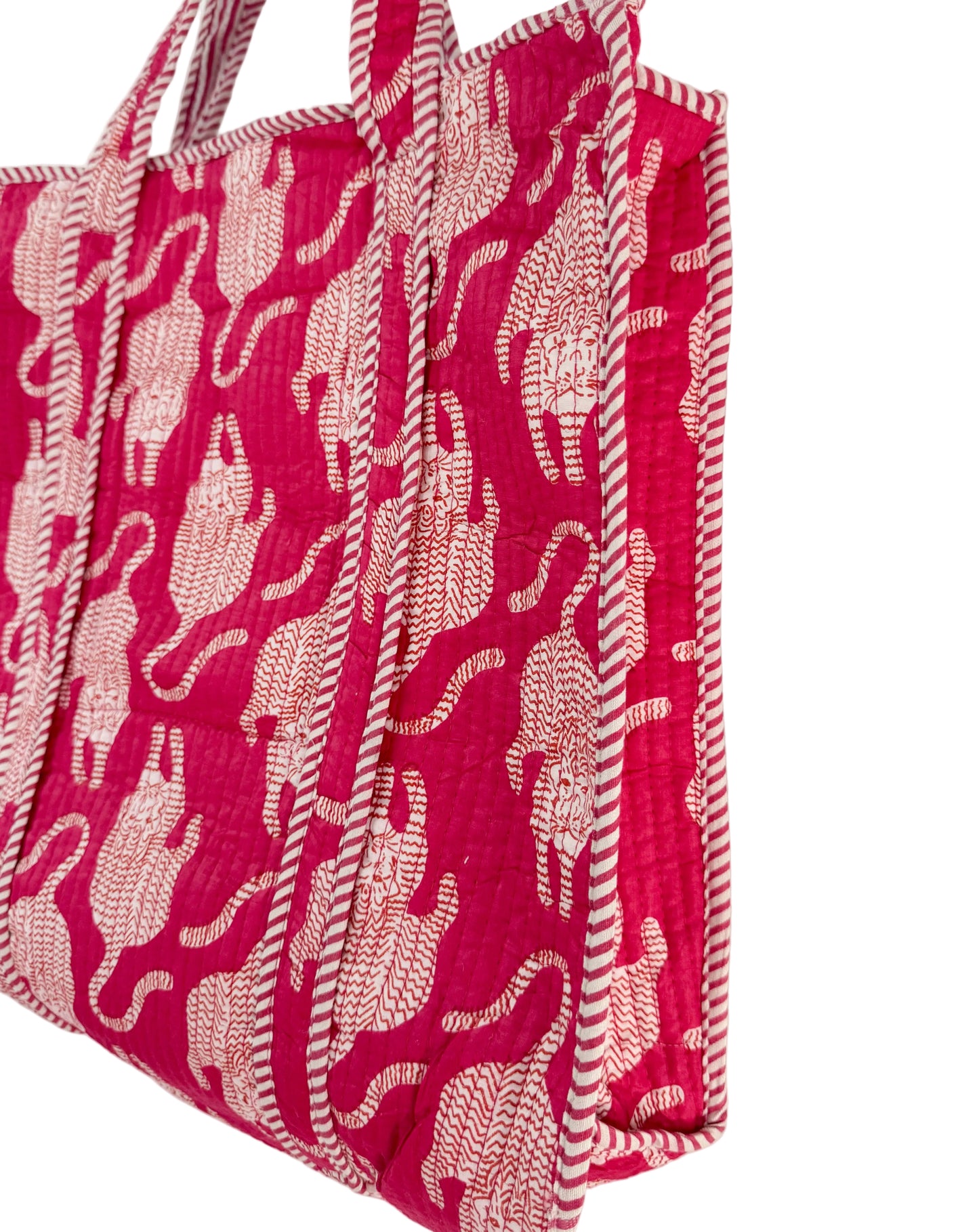 Pink tigers l Big tote bag in quilted cotton